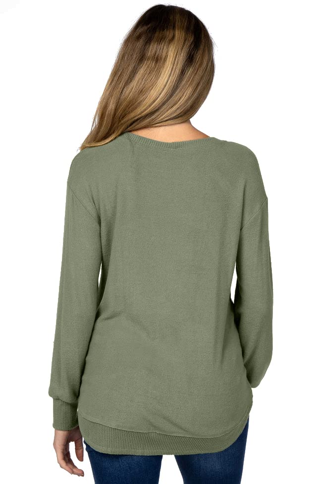 Ultra-Soft Lightweight Stretch Long Sleeve Maternity Shirt for Women - Comfortable Brushed Knit Pregnancy Top with Round Hem | Perfect for Work, Casual Wear & Nursing
