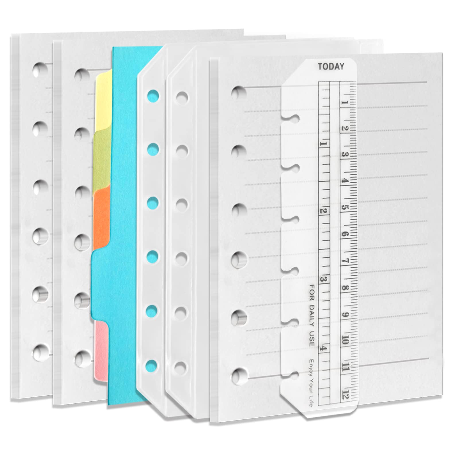 Refillable A7 Notebook Set - 3 Pack Lined Paper, Clear Zipper Binder Pockets, Dividers & Ruler Marker for 6-Ring A5 Binders | Perfect for Planner Organization, Journaling, School & Office Use