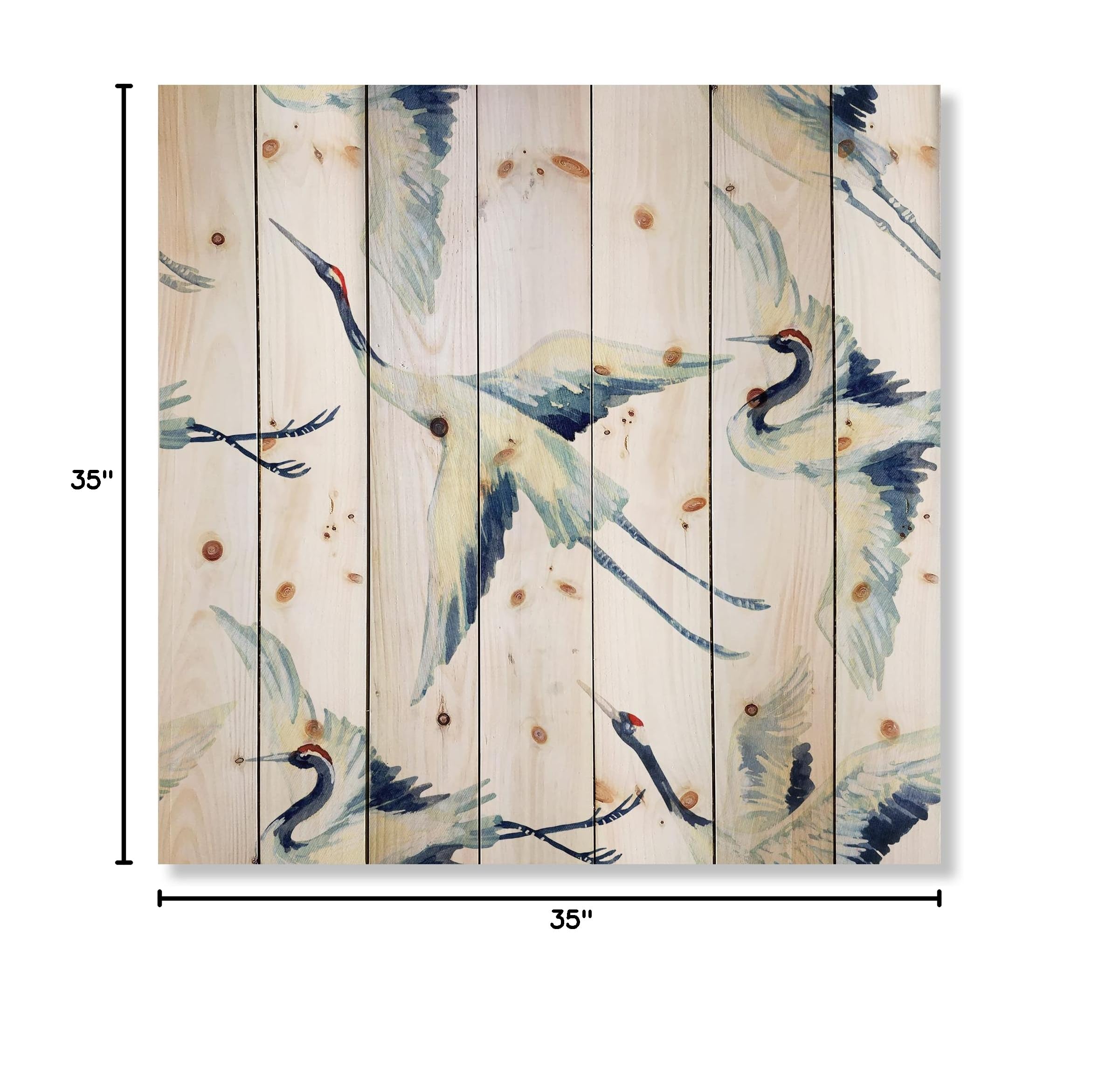 Asian Crane Bird Traditional Wood Wall Decor - Blue Wood Wall Art Handmade from Natural Pine - Large Animal Wood Panels for Home, Office & Zen Decor