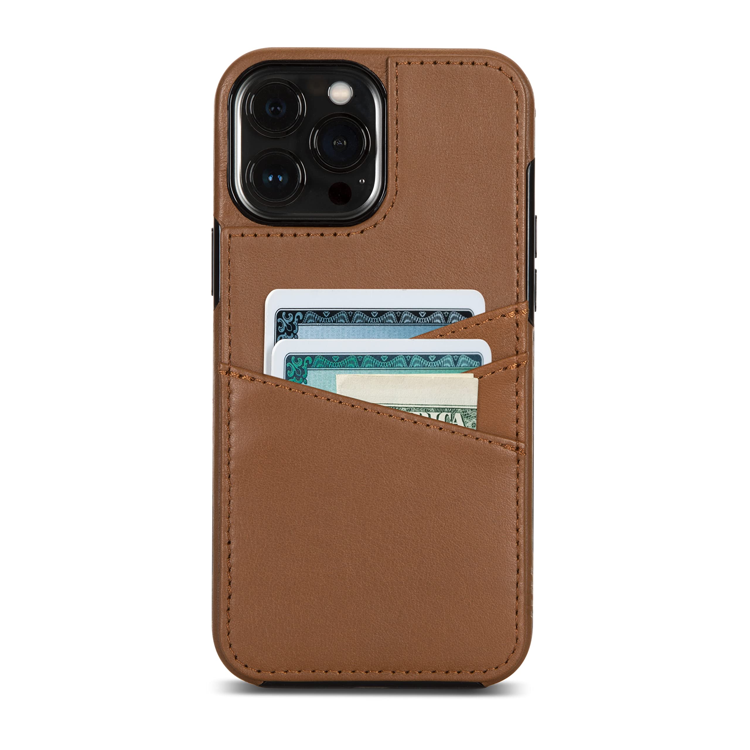 Sena Lugano Genuine Leather Wallet Case for iPhone 13 Pro Max (6.7 inch) - Toffee Brown - RFID Blocking & Card Slots - Perfect for Business Travel & Everyday Use