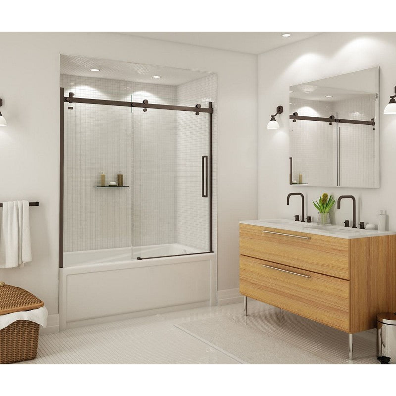 Maax Dark Bronze HALO Frameless Slider Tub Door with Clear Glass - 56.5 to 59in x 59in - Perfect for Modern Bathroom Renovations & Shower Enclosures