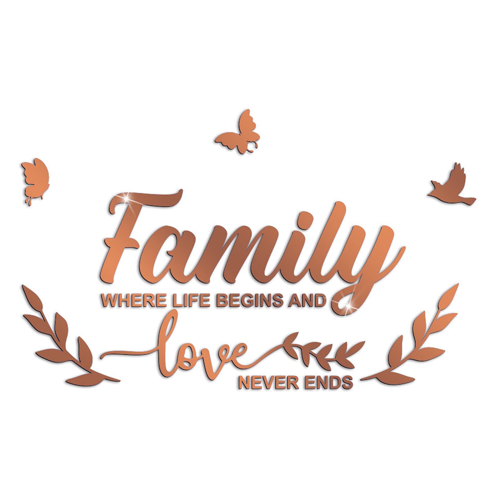 Rose Gold Motivational Wall Stickers for Bedroom & Living Room - Removable Acrylic Letter Quotes, DIY Butterfly Mirror Decals - Perfect for Home Decor & Family Wall Art