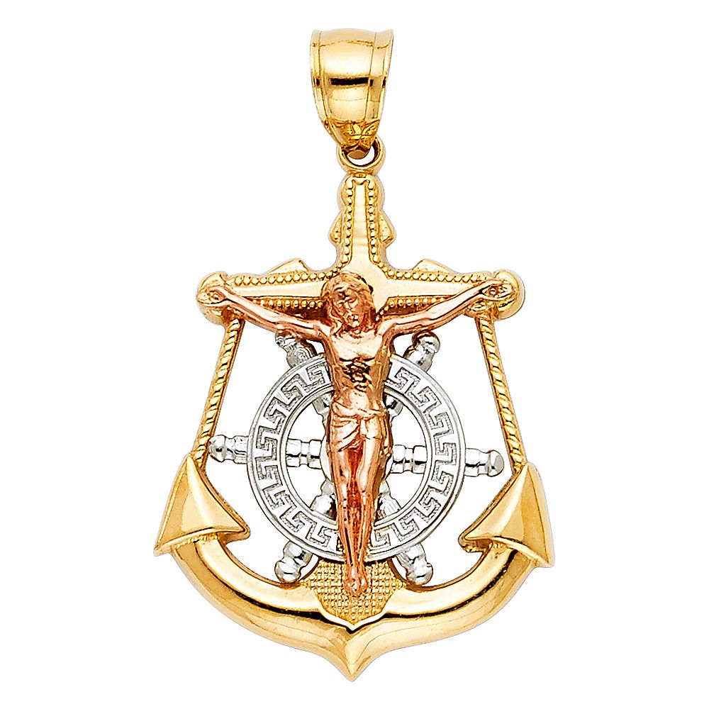 Gold Large Crucifix Anchor Mariner Pendant Necklace - Model 0113 - Perfect for Nautical Gifts, Sailor Jewelry & Christian Faith Accessories