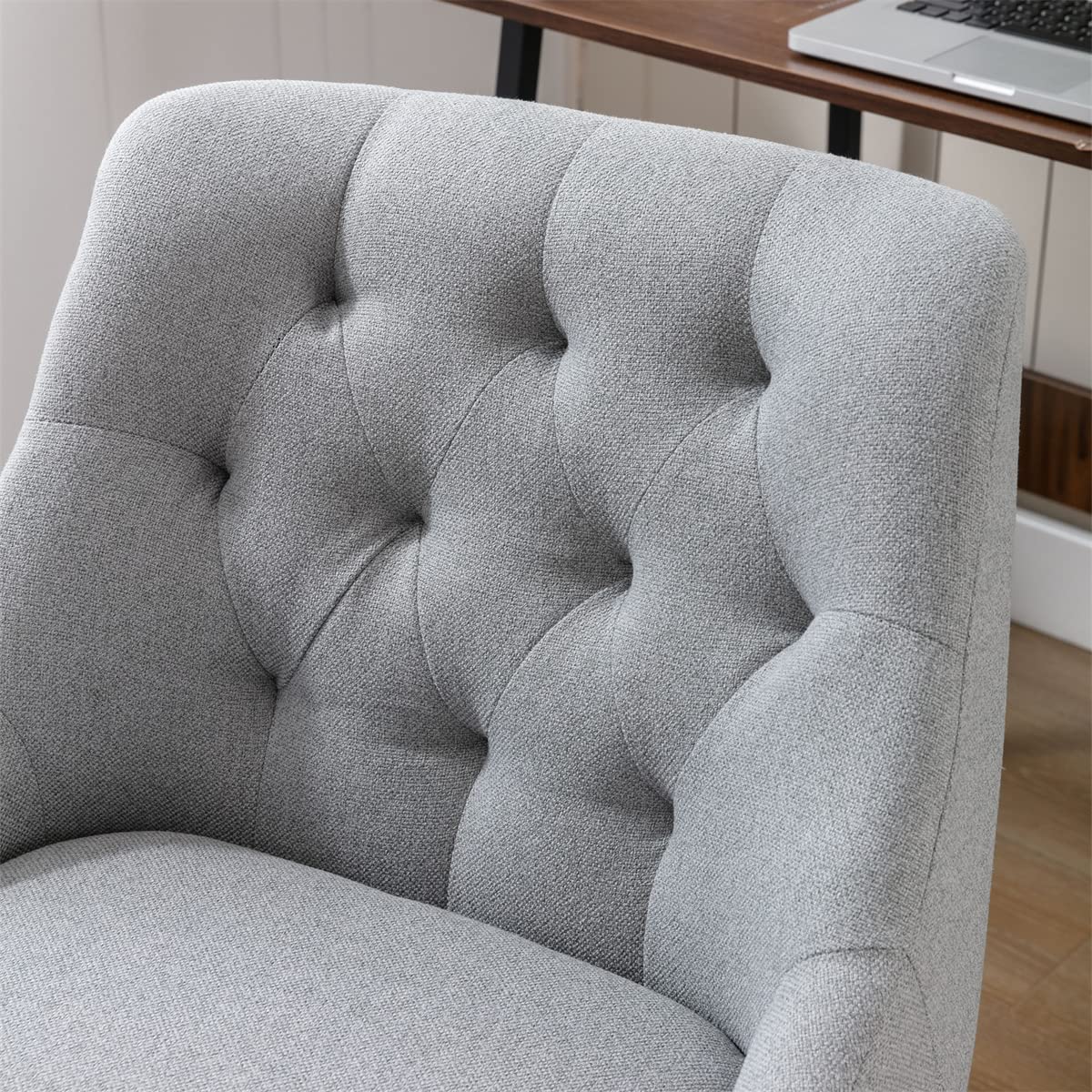 TRIPLE TREE Swivel Office Chair - Adjustable Height Ergonomic Desk Chair with Wheels, Tufted Curved Back Support for Home Office, Gaming & Living Room - Modern Gray Task Chair for Work, Study & Relaxation