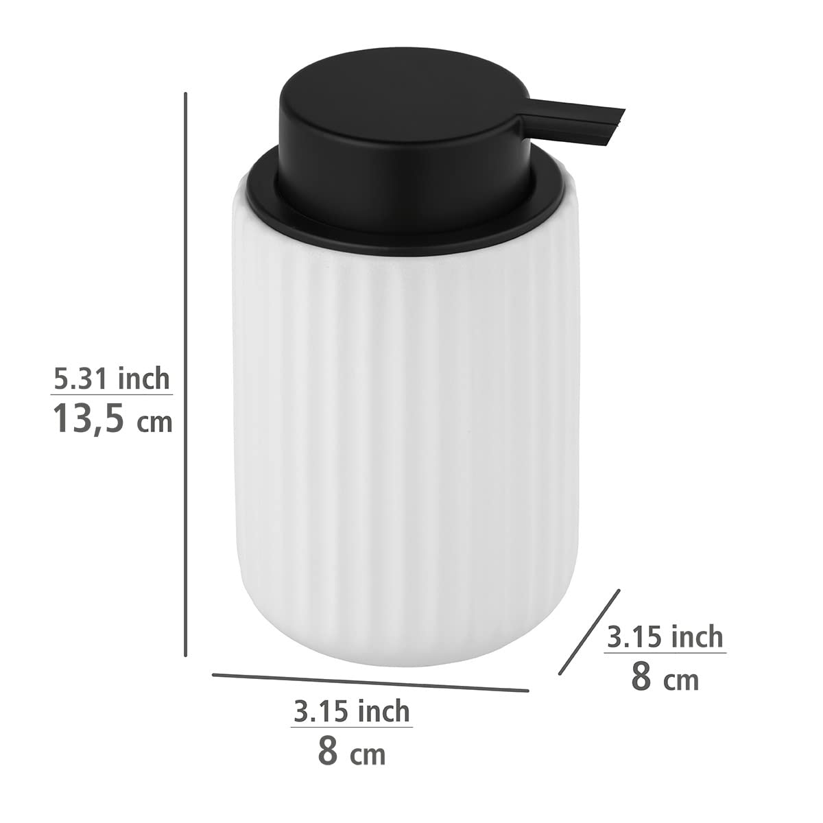 WENKO Badi Ceramic Liquid Soap Dispenser 0.32L (11oz) - Elegant White Bathroom Soap Dispenser for Hand Wash, Kitchen, or Bathroom Countertop Decor