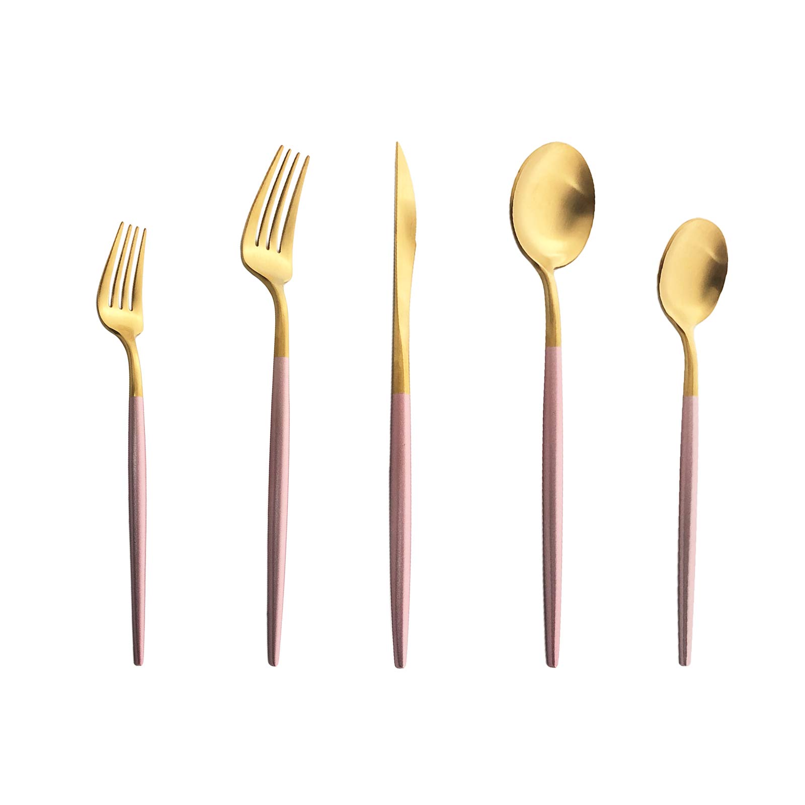 Premium 18/10 Stainless Steel Silverware Set - Hand-Polished Matte Gold Pink Flatware Cutlery Service for 2 (10-Piece) - Satin Finish Dishwasher Safe Utensils for Home, Restaurant & Dinner Parties - Elegant Table Setting for Weddings, Anniversaries & Special Occasions