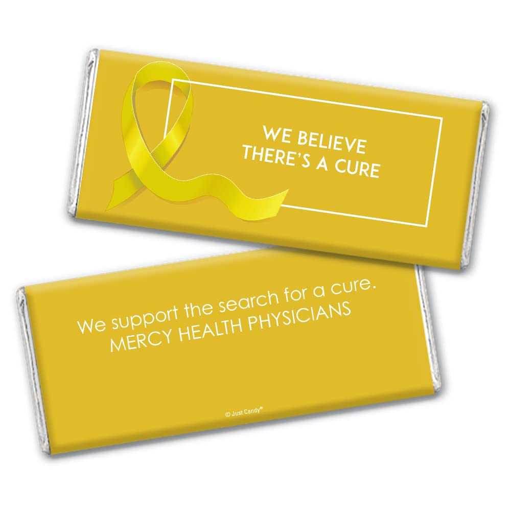 72 Count Yellow Ribbon Bladder Cancer Awareness Custom Chocolate Bars - Personalized Wrapped Candy with Bulk Packaging (72 Pieces) - Perfect for Fundraisers, Charity Events & Corporate Gifts