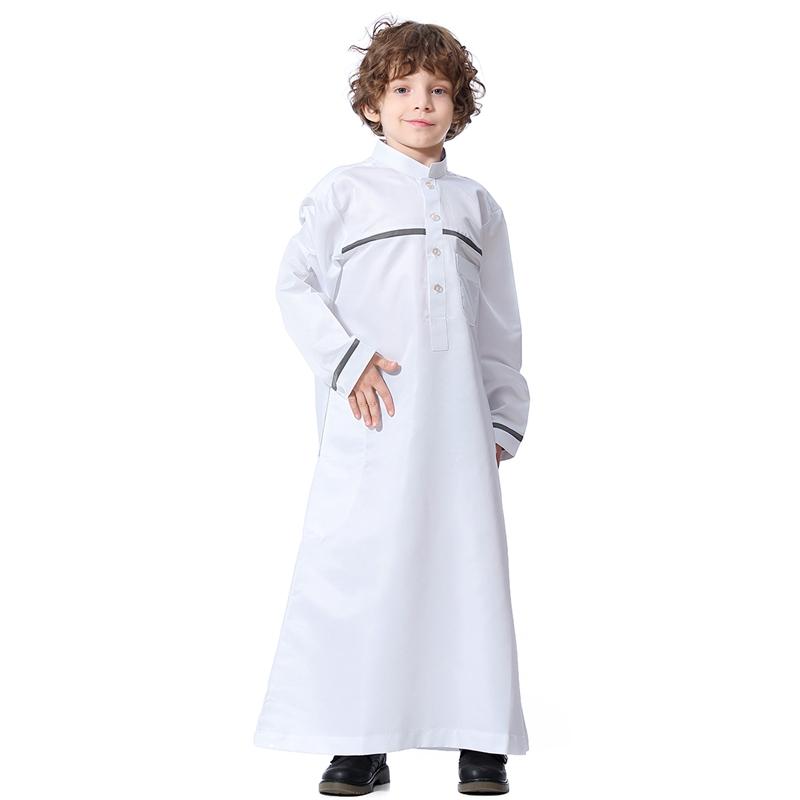 Middle Eastern Arab Kids Thobe Robe - Traditional Stand Collar Boy's Dress for Eid, Wedding & Special Occasions