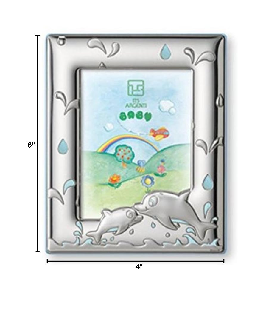 Handcrafted Sterling Silver Picture Frame with Dolphin Design - Made in Italy (Pink Back) | Perfect for Wedding Photos, Anniversary Gifts & Home Decor