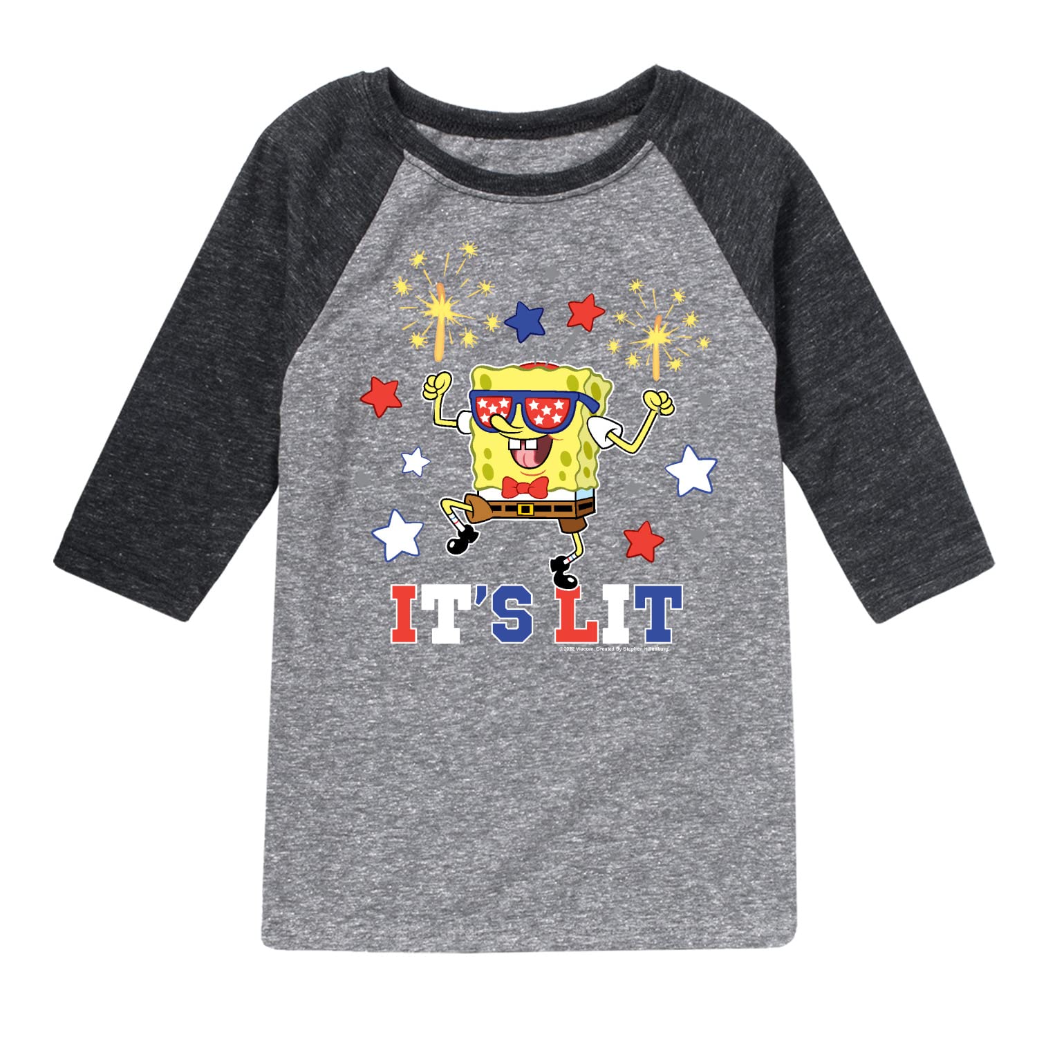 HYBRID APPAREL Spongebob Squarepants It's Lit Raglan Graphic T-Shirt for Toddler & Youth | Cartoon Character Tees for Kids Playtime & Casual Wear