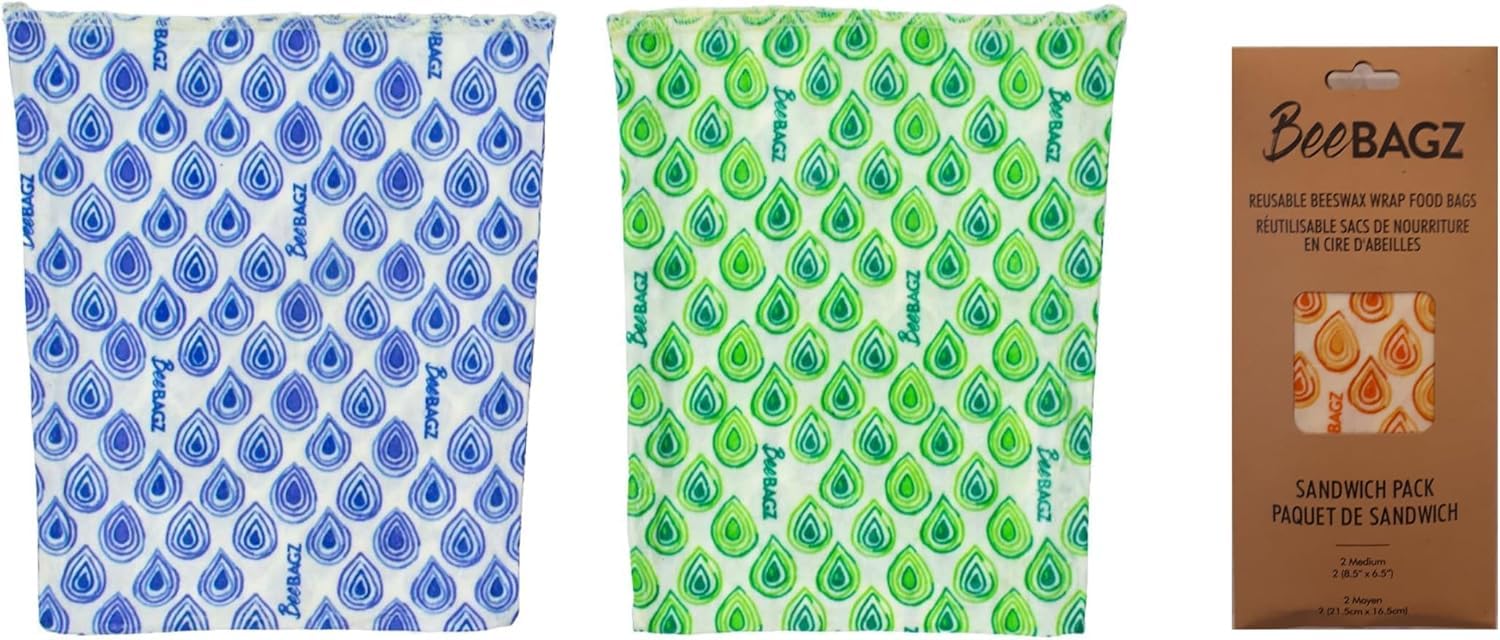 Eco-Friendly Beeswax Food Wraps - Reusable & Biodegradable Sandwich Bags (Pack of 2, 8.5