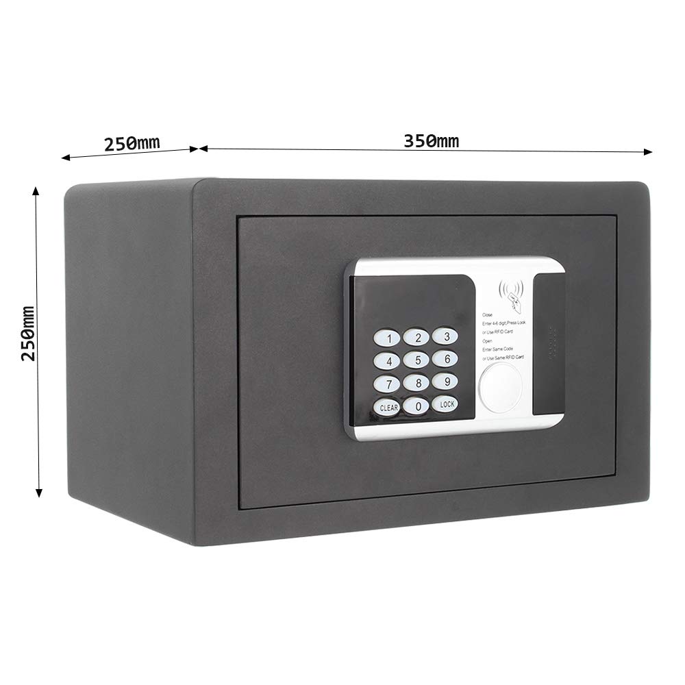 RFID Electronic Safe with RFID Card & Key Entry - Digital & Mechanical Lock Security Box for Home, Office, Hotel - Charcoal Black Anti-Theft Safe for Cash, Jewelry, Documents Protection