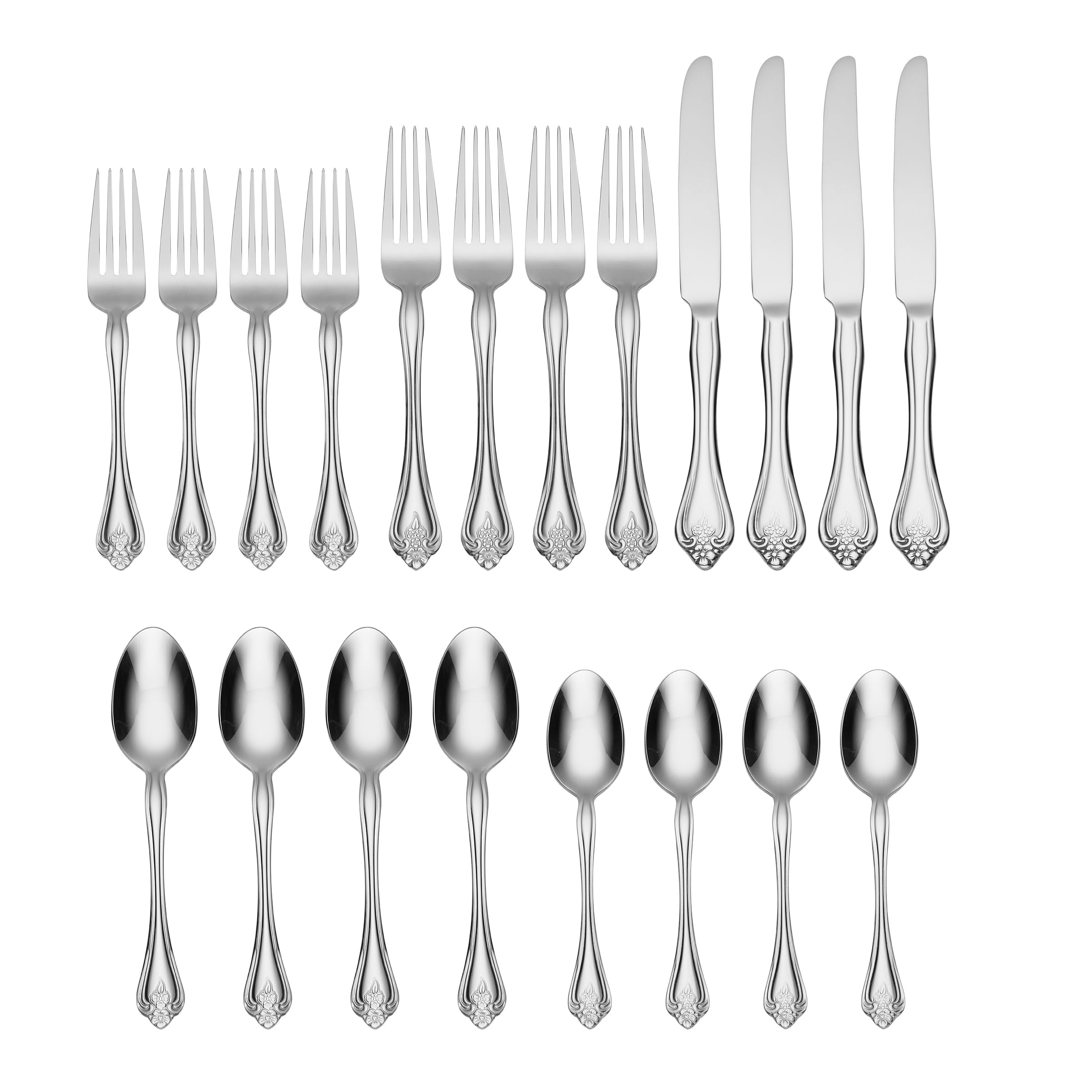 20-Piece Boutonniere Flatware Set - Stainless Steel Silverware for Dinner, Wedding, and Formal Events - Elegant Cutlery for Home, Restaurant, and Special Occasions