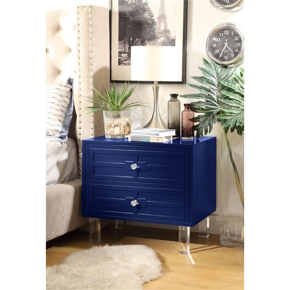 Peyton Modern 2-Drawer Nightstand with Lucite Legs in Navy Blue - Stylish Bedside Table for Small Spaces, Bedroom Furniture with Storage - Perfect for Apartments, Dorms & Guest Rooms