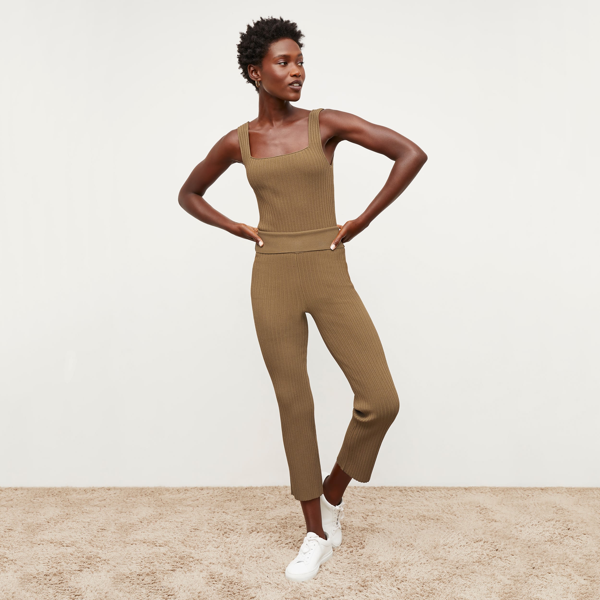 Finley Stretch Pant Ribbed Jardigan Knit - Light Bronze Women's Comfortable Lounge Pants for Yoga, Home & Casual Wear
