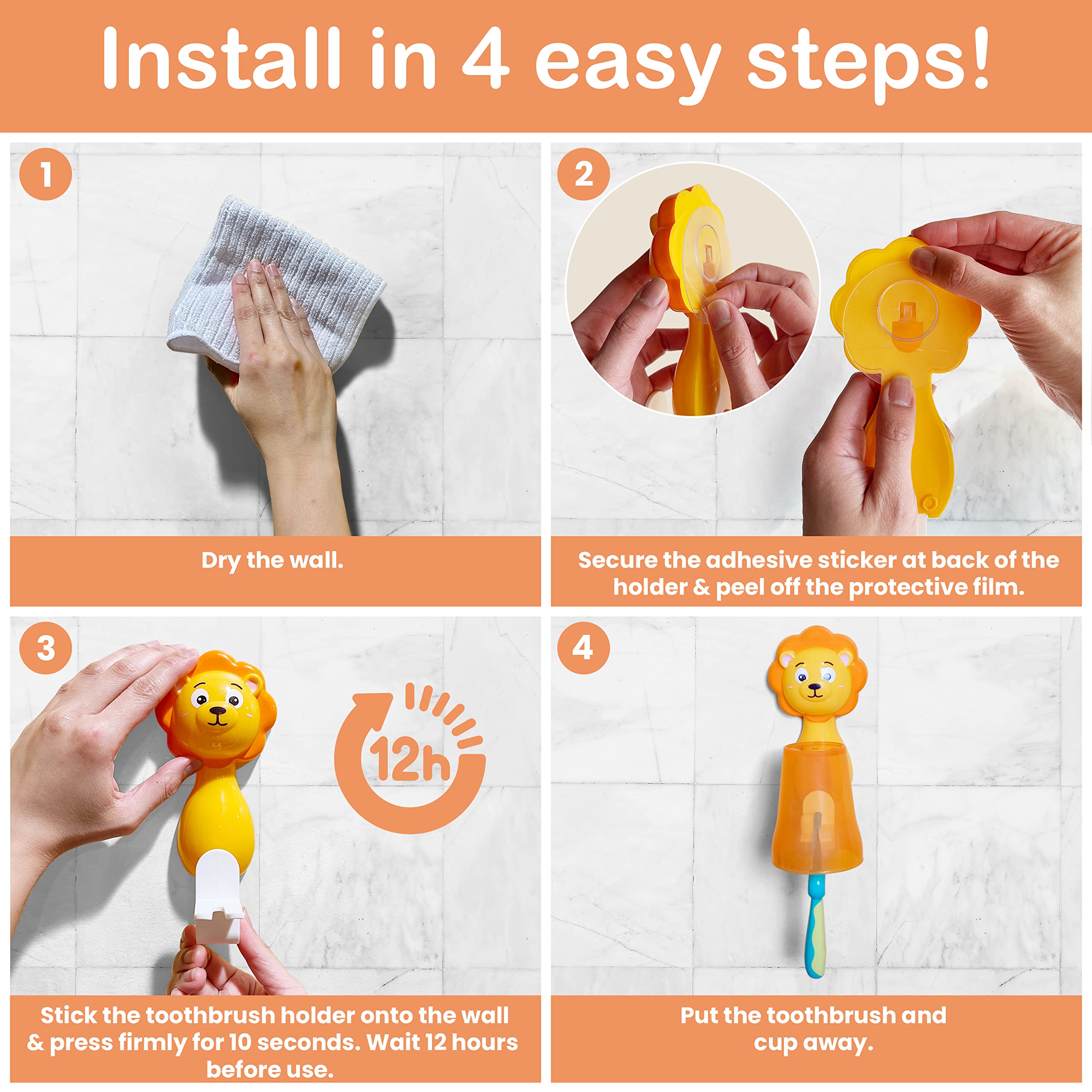 Giraffe Wall Mounted Toothbrush Holder for Kids - Ultra Soft Bristle Toothbrush & Hanging Bathroom Organizer | Perfect for Kids' Bathroom, Nursery, or Travel | Fun Tooth Brushing Solution for Children