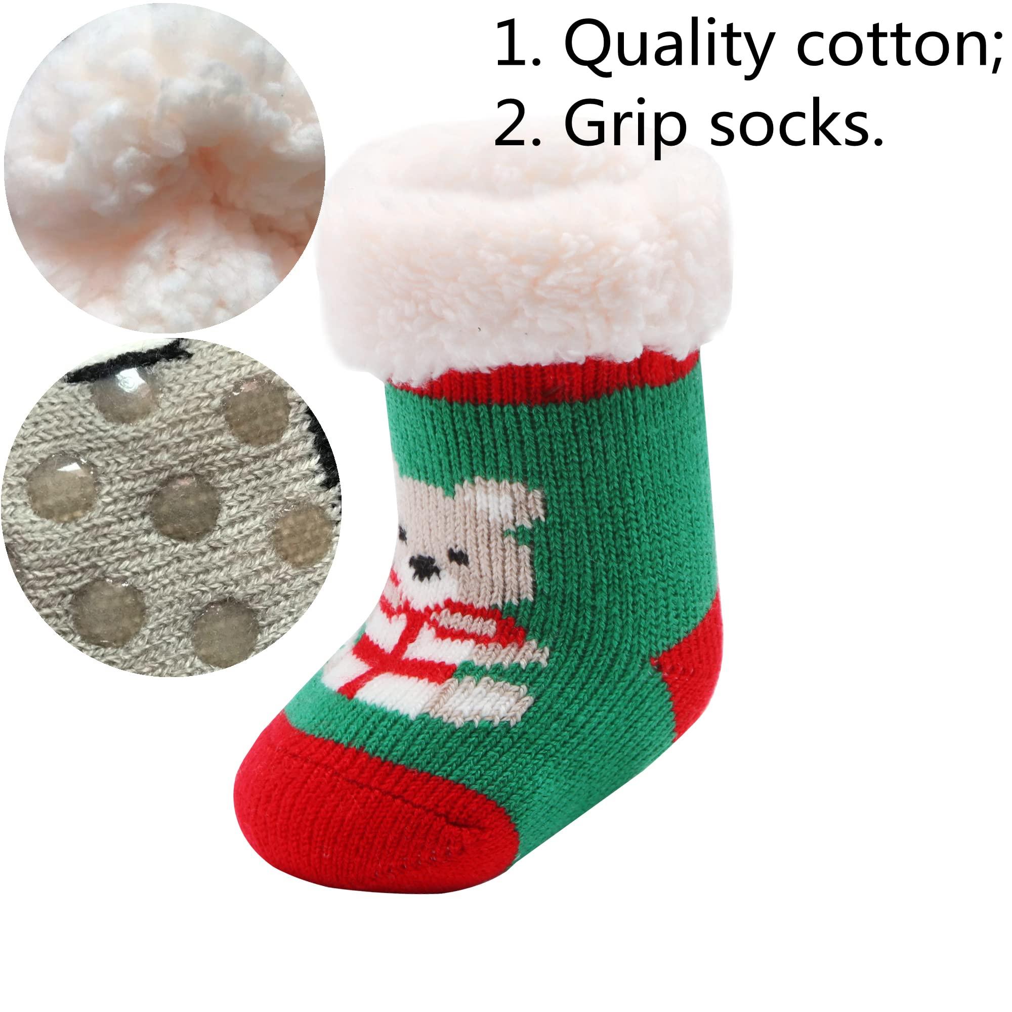 3 Pairs Toddler Sherpa-Lined Fuzzy Socks for Boys & Girls - Non-Slip Grip Soles, Warm Winter Socks for Babies - Perfect for Christmas Gifts, Indoor Play & Cozy Home Wear