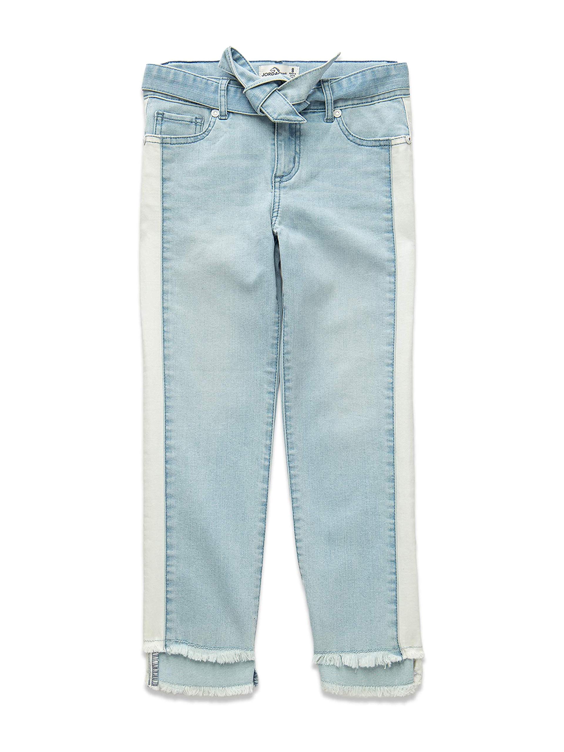 Jordache Premium Girls' Color Block Side Stripe Belted Denim Jeans - White Light Wash | Trendy Casual Outfit for School, Playdates & Everyday Wear