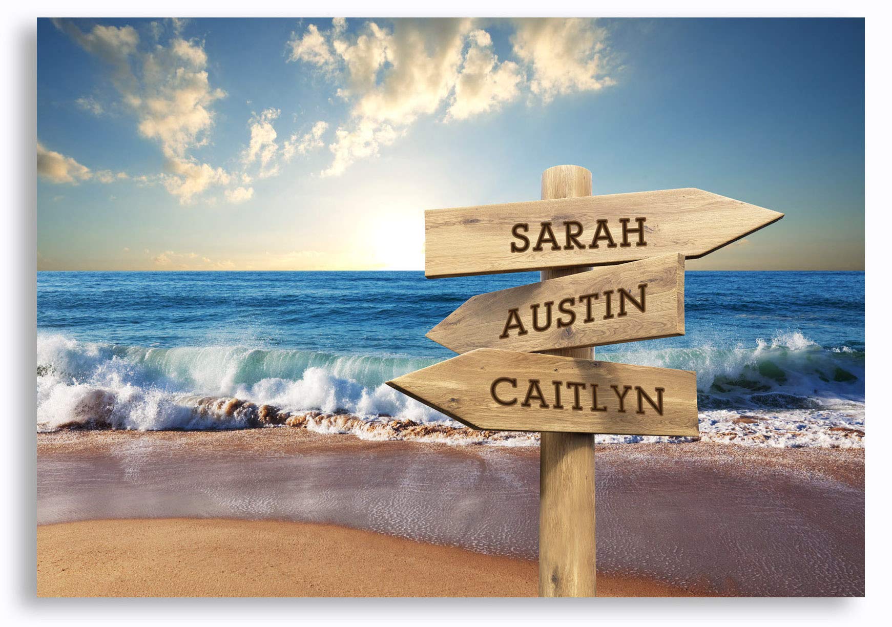Personalized Beach Signpost Canvas Wall Art with Family Names - Custom 36” x 24” Color Print for Home Décor | Unique Gift for Mom, Grandma | Perfect for Living Room, Bedroom & Beach House Decor