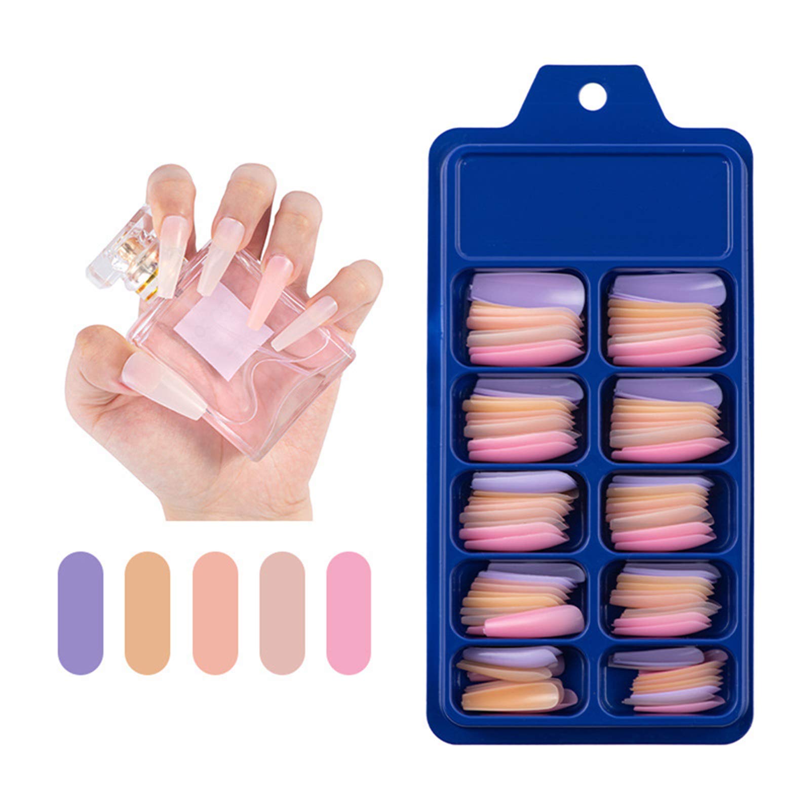 100 Pcs/Box Full Cover Long Press Coffin False Nails - Matte Ballerina Artificial Nails with Pure Color Tips for Salon, Party & Daily Wear