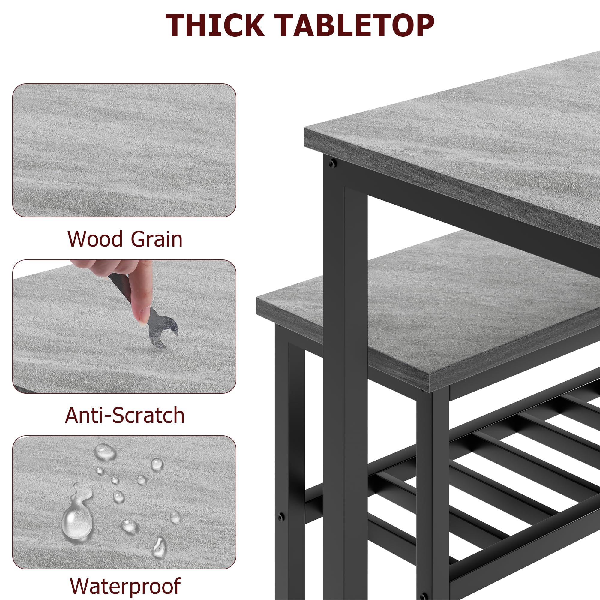 IDEALHOUSE 4-Piece Dining Table Set with 2 Chairs & Storage Bench - Space-Saving Kitchen Table for Small Apartments, Breakfast Nook & Compact Homes (Gray) | Perfect for Family Meals, Entertaining Guests & Cozy Dining Spaces