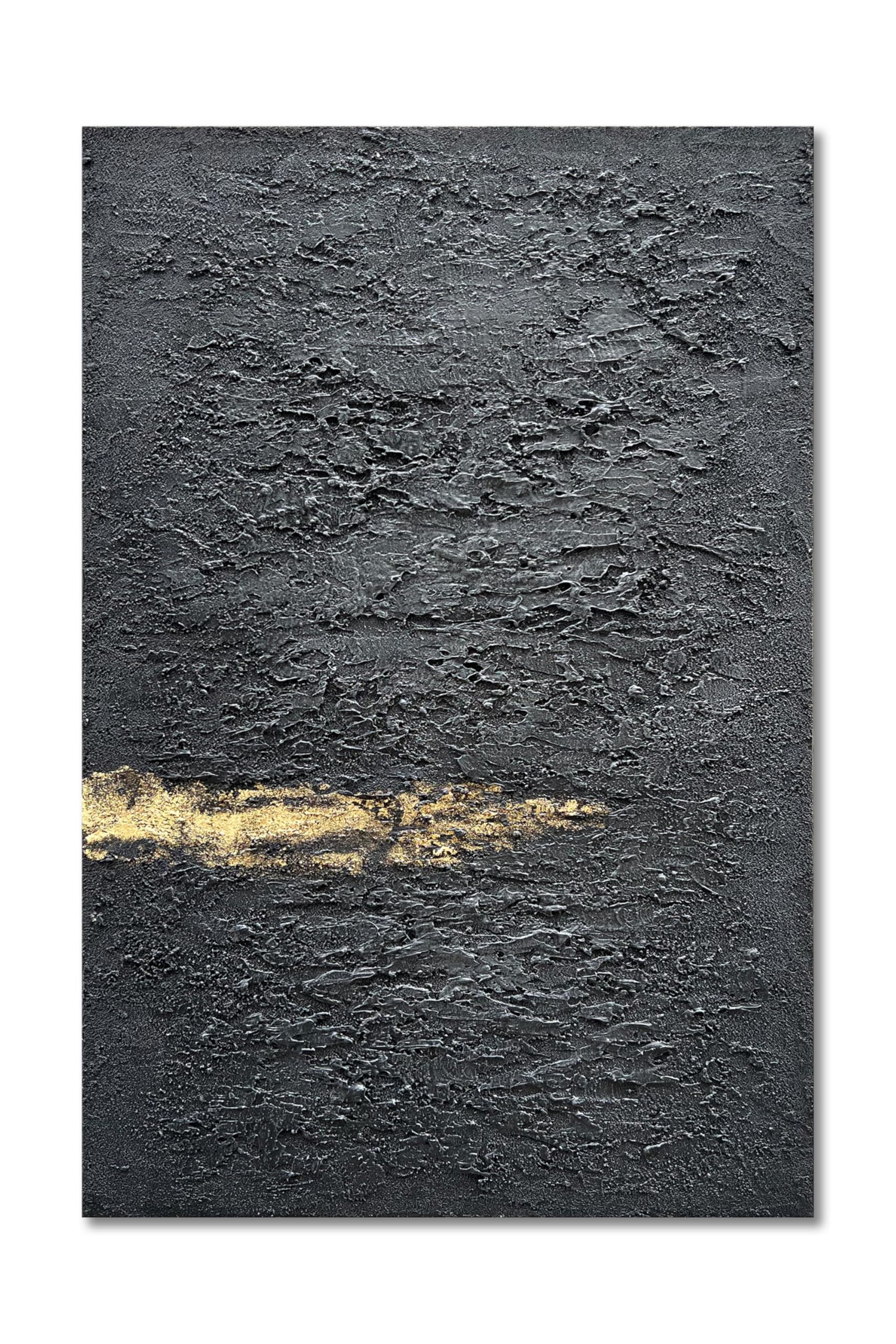 Hand Painted 36x24 Inch Black and Gold Abstract Wall Art - Thick Texture Oil Painting for Modern Home Decor | Perfect for Living Room, Bedroom or Office