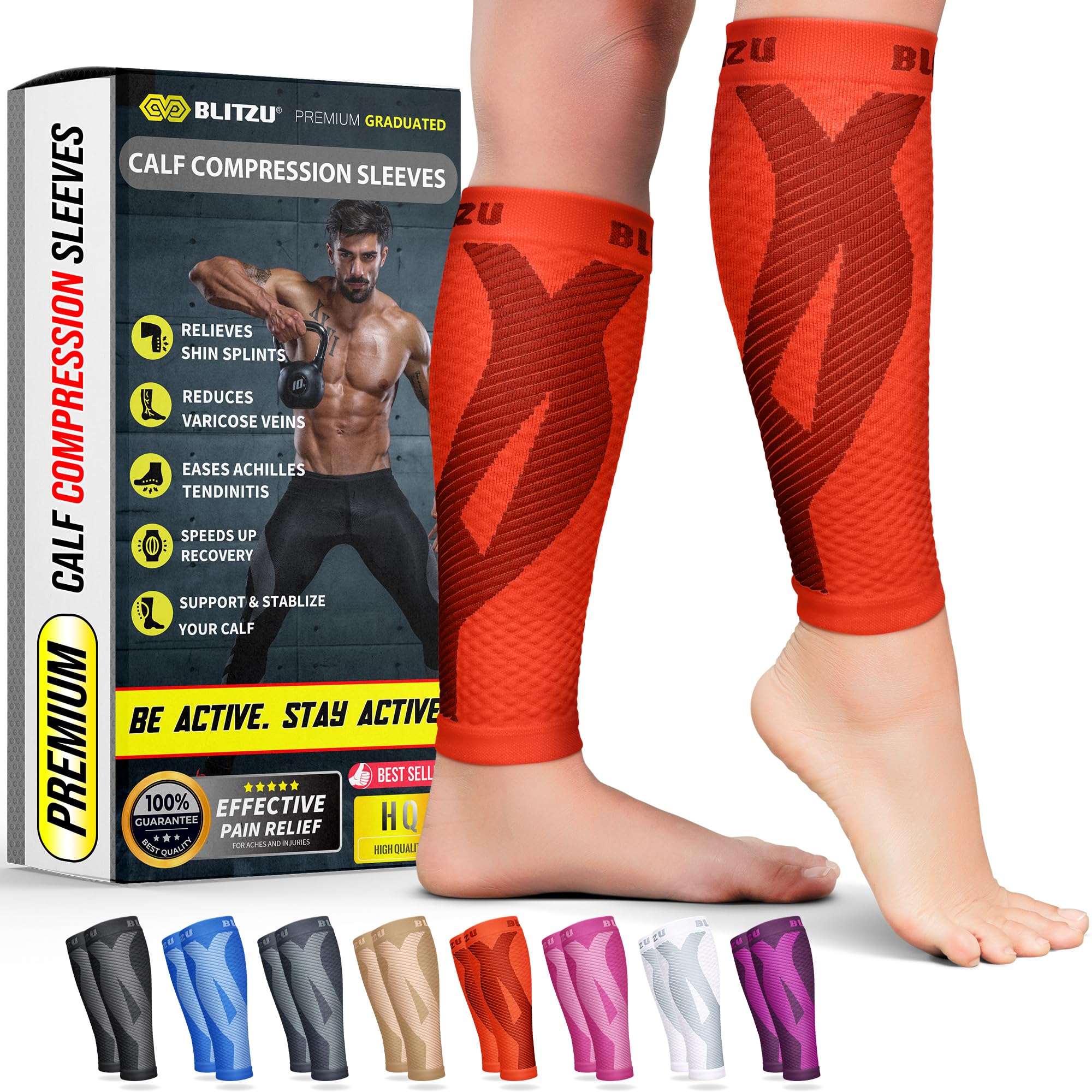 BLITZU Calf Compression Sleeve for Men & Women - Footless Compression Socks for Running, Shin Splints Pain Relief & Muscle Support - Ideal for Runners, Athletes & Workout Recovery