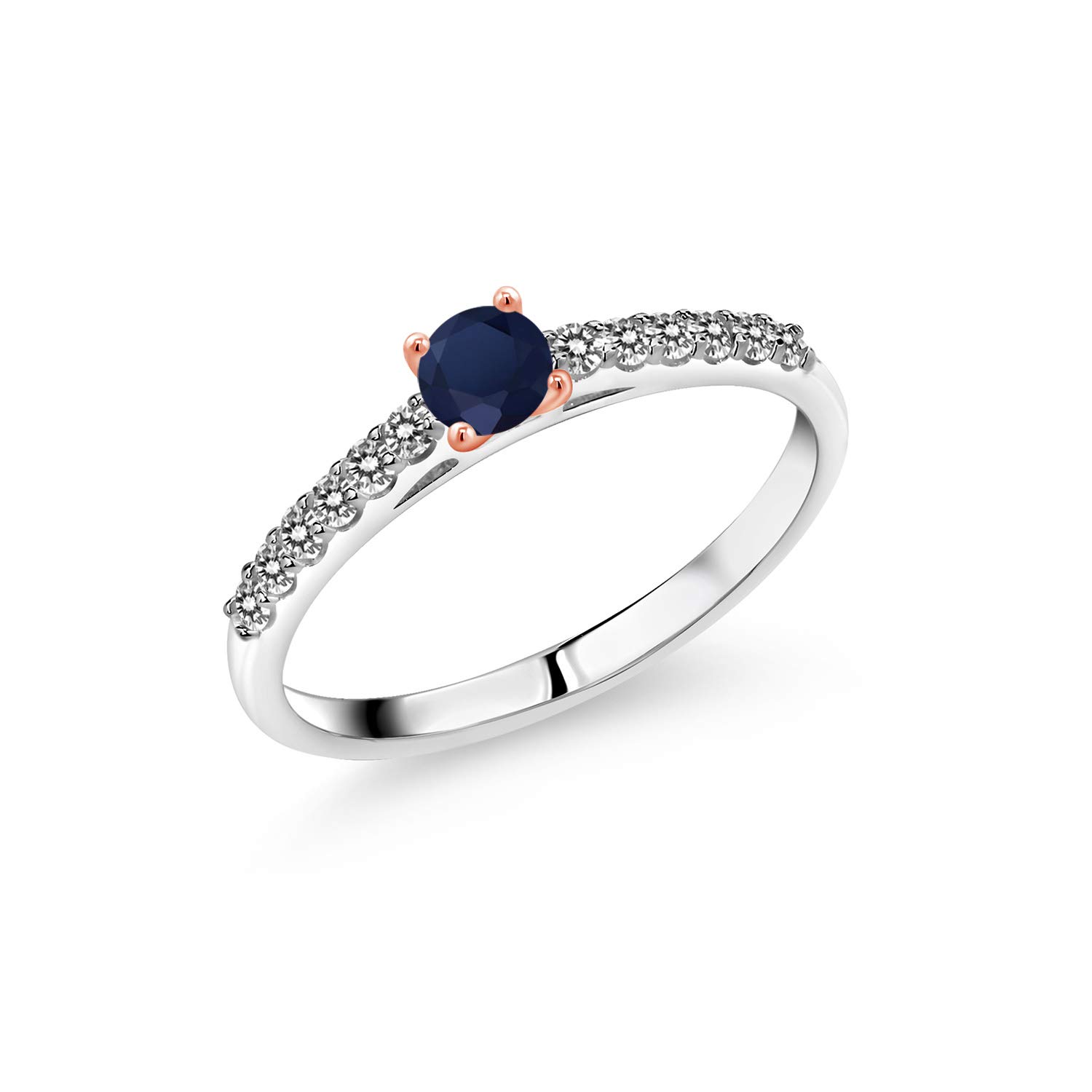 0.45 Ct Natural Blue Sapphire & White Diamond Ring in 925 Sterling Silver & 10K Rose Gold - Elegant Wedding, Engagement & Anniversary Jewelry Gift for Women