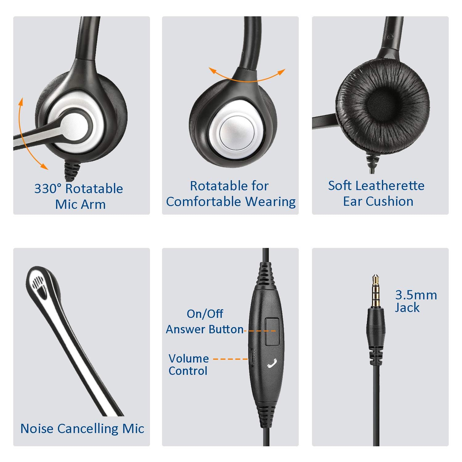 Noise Cancelling Headphones with Microphone - 3.5mm Wired Computer Headset for Samsung/PC/Skype/Call Center - Ultra Comfortable Office Headset for Business Calls, Online Meetings & Remote Work