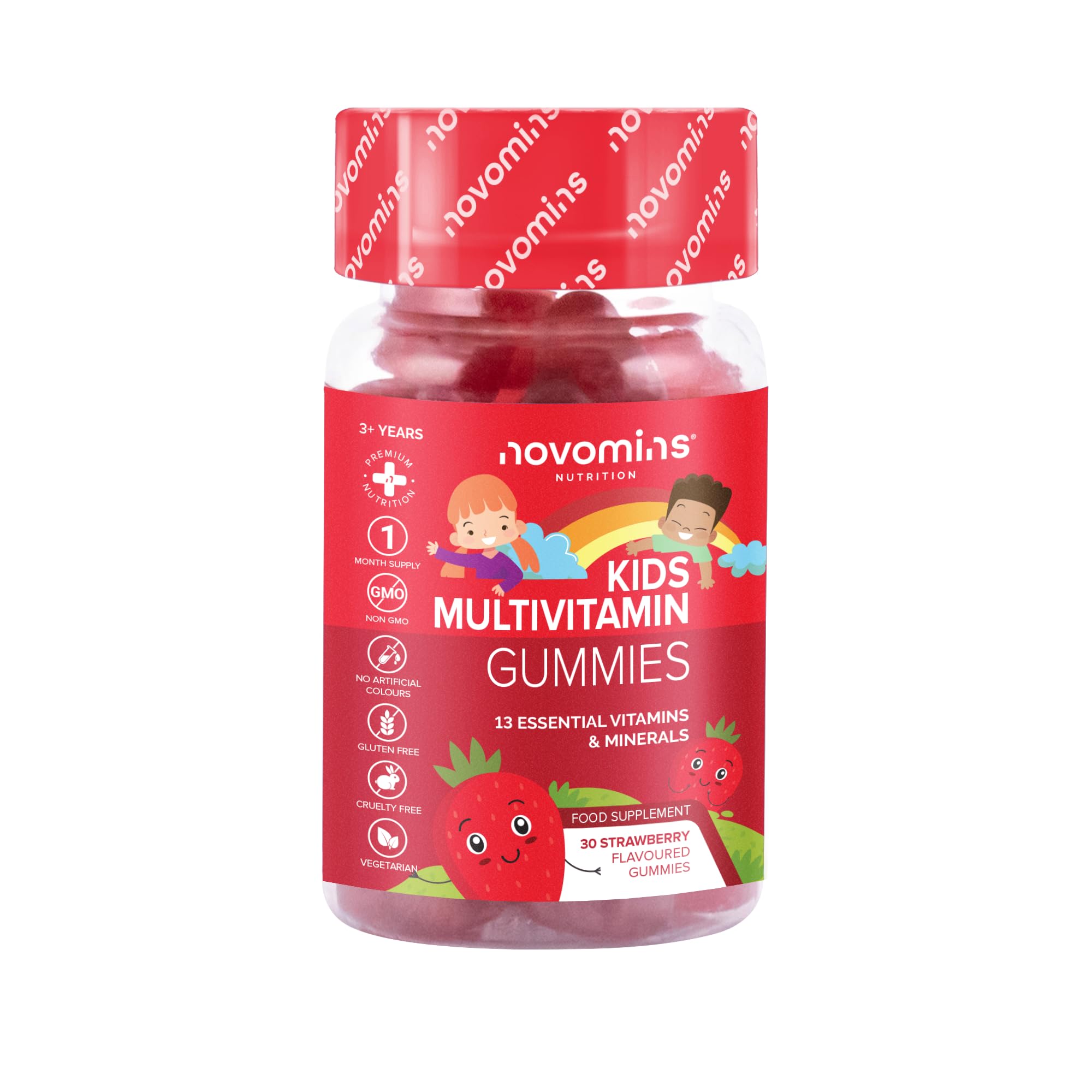 Novomins Kids Multivitamin Gummies - 13 Essential Vitamins for Children - Vegan, Gluten Free, Chewable Supplement - 1 Month Supply - Perfect for Daily Nutrition & Immune Support