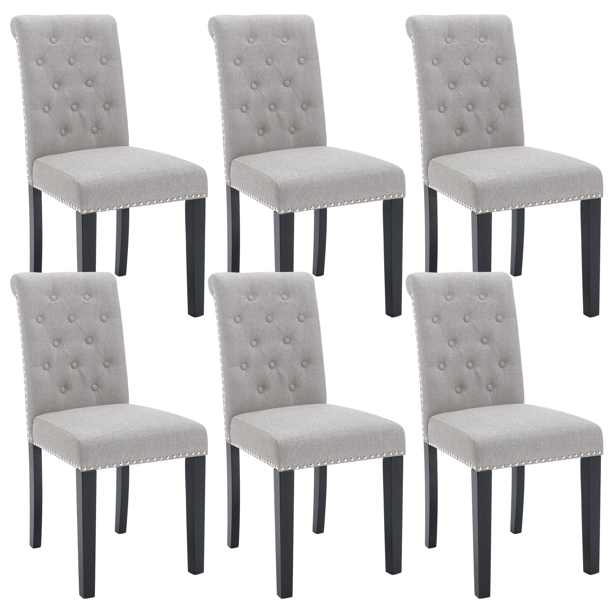 Westice 6-Piece Upholstered Fabric Dining Chair Set with Nailhead Trim & Rubber Wood Legs - Modern Kitchen & Dining Room Chairs for Small Spaces - Perfect for Apartments, Breakfast Nooks & Compact Dining Areas (Light Gray)