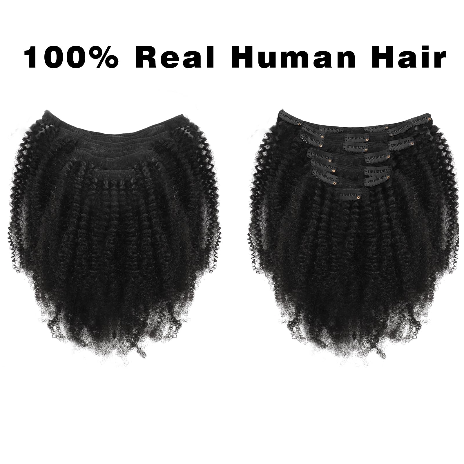 Sassina 22 Inch Double Wefts Afro Curly Clip-in Human Hair Extensions - 3C/4A Remy Hair with 17 Invisible Seamless Clips (7pcs/120g) for African American & Black Women | Perfect for Daily Styling, Special Occasions & Protective Hairstyles