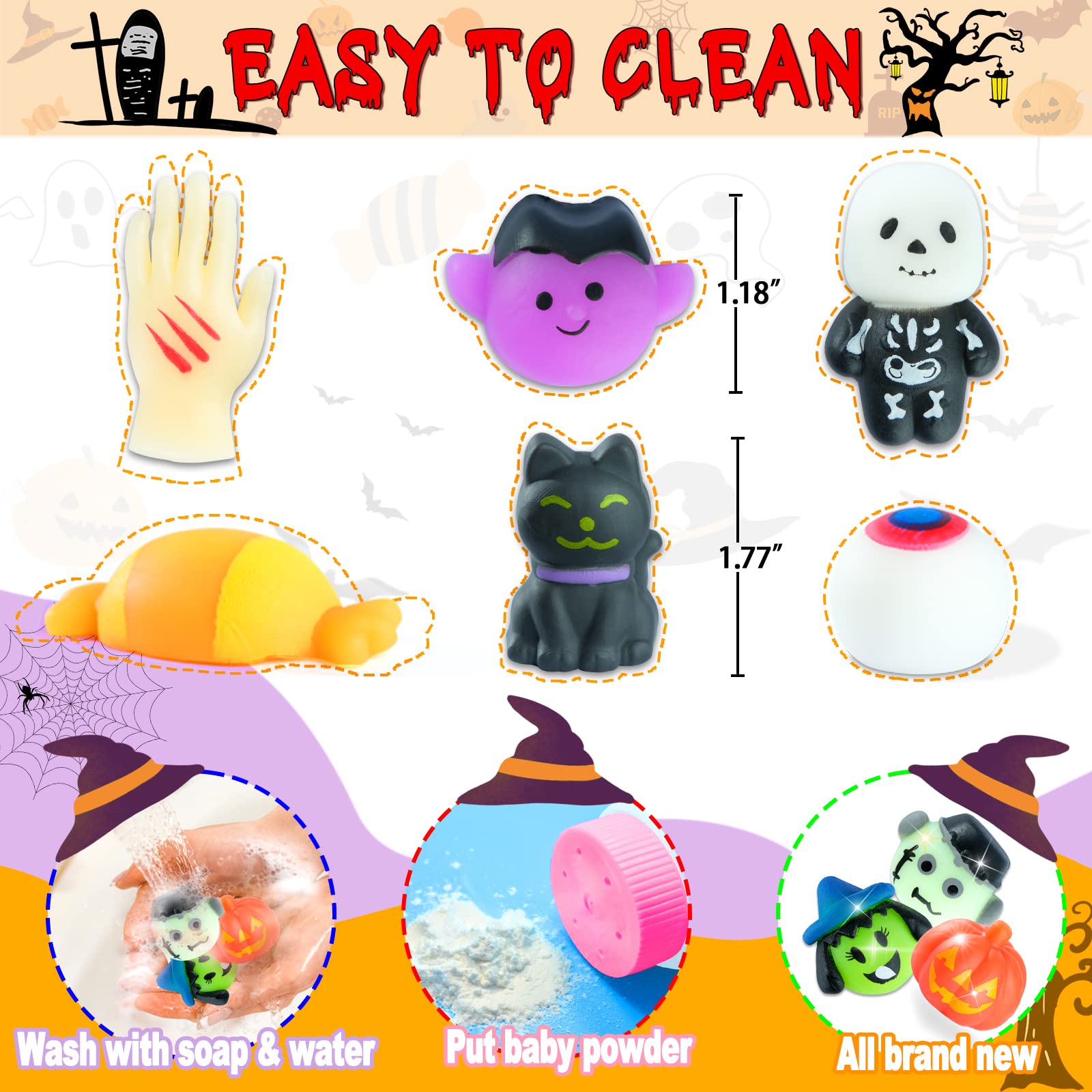 30Pcs Halloween Squishy Toys - Soft Mochi Stress Relief Toys for Kids, Trick or Treat Goodie Bag Fillers, Party Favors for Halloween, Birthday, Classroom Prizes & Piñata Fillers - Fun Sensory Toys for Boys and Girls