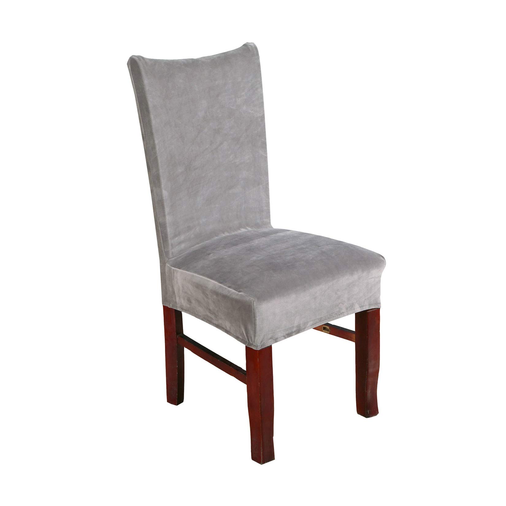 Stretch Velvet Dining Chair Covers - 4 Pack Light Grey Spandex Slipcovers for Banquet & Home Decor, Washable Seat Protectors - Perfect for Weddings, Parties & Living Room Furniture Protection