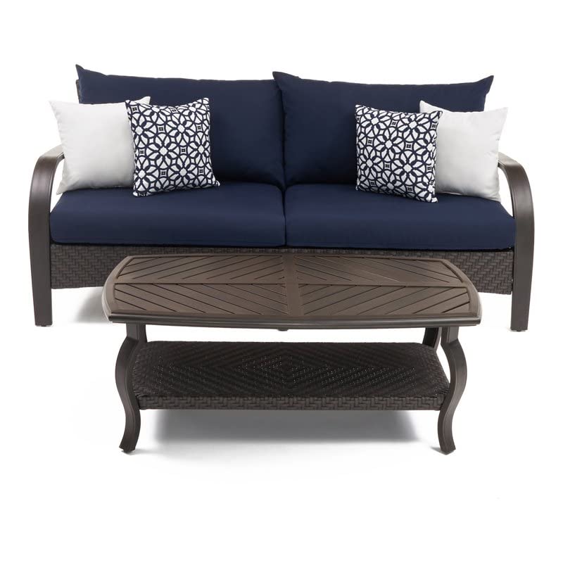 RST Brands Barcelo Outdoor Patio Sofa Set with Coffee Table - Navy Blue Water-Resistant Cushions for Backyard, Poolside & Garden Relaxation