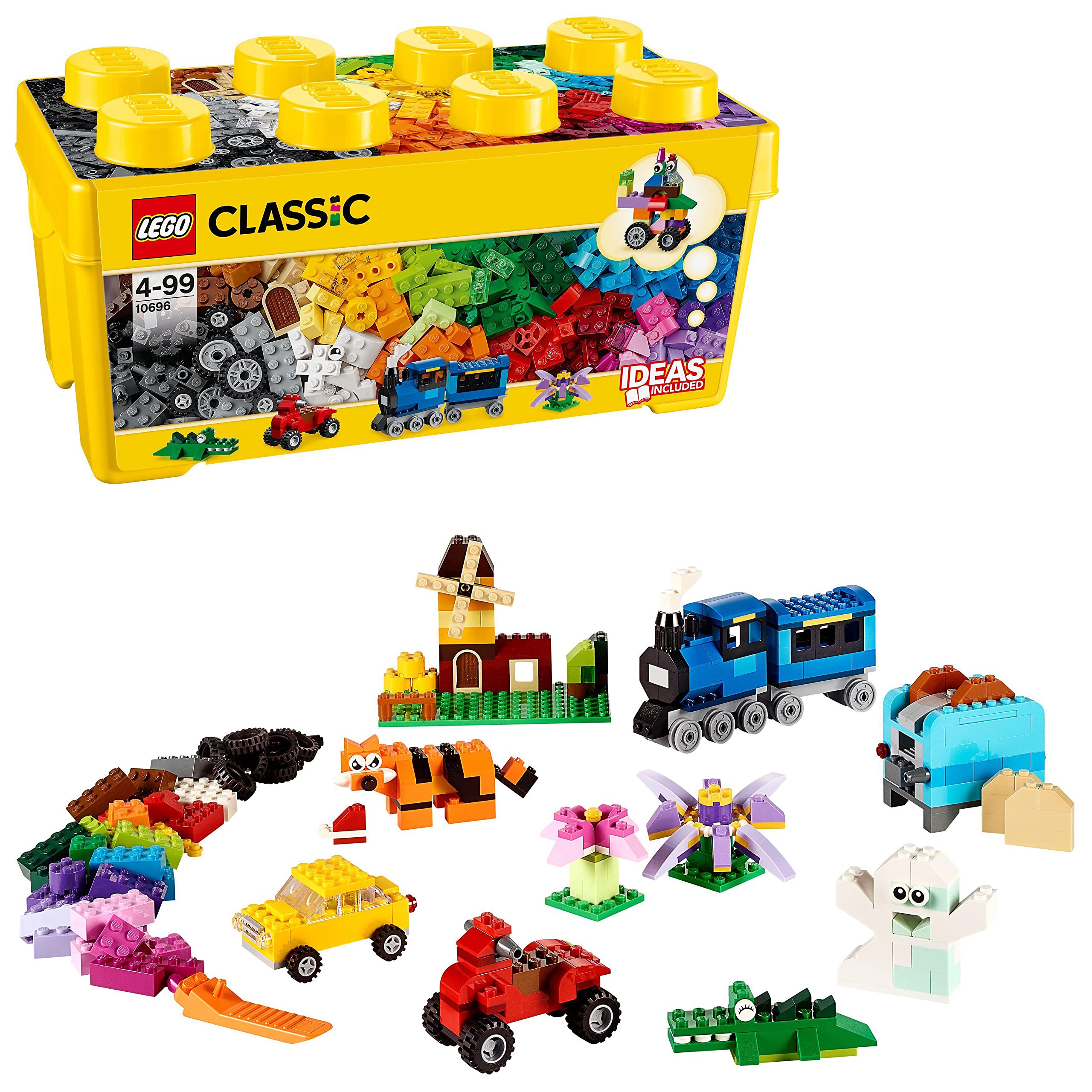 LEGO 10696 Classic Medium Creative Brick Box with Green Base, Cars & Animals - Building Toy for Kids Ages 4+ | STEM Learning, Birthday Gift & Creative Play for Preschoolers