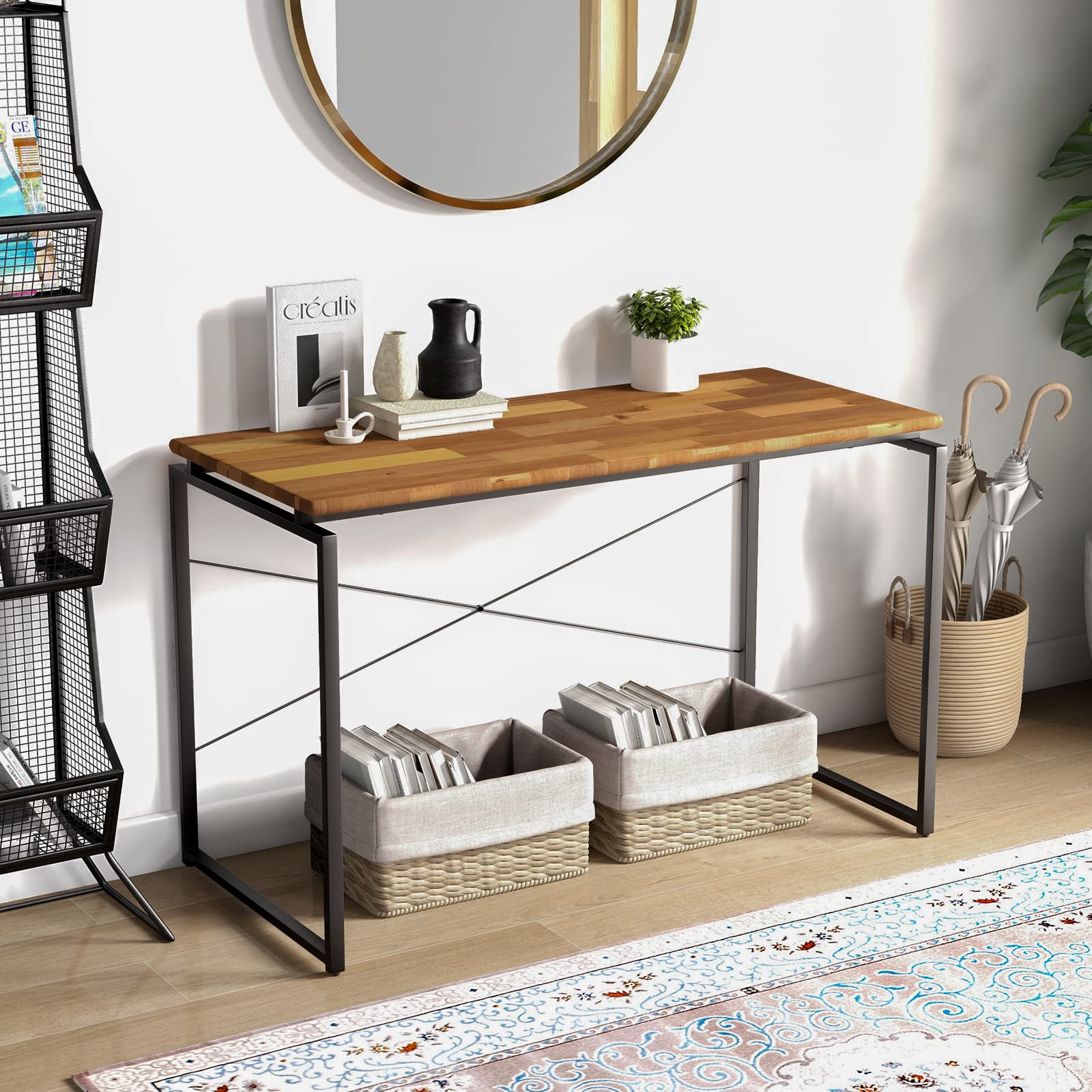 Acme Jurgen Oak & Black Wooden Rectangle Writing Desk - Perfect for Home Office, Study & Workspace