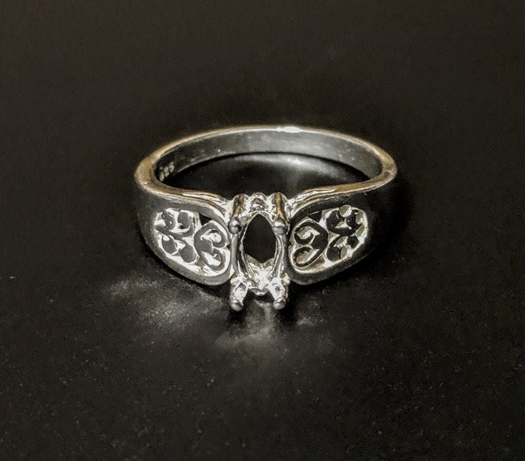 Solid Sterling Silver or 14kt Gold Marquise Filigree Pre-Notched Ring Blank - Size 7 Shank Setting (6x3mm & 10x6mm Options) - Perfect for Jewelry Making, Engagement Rings & DIY Craft Projects