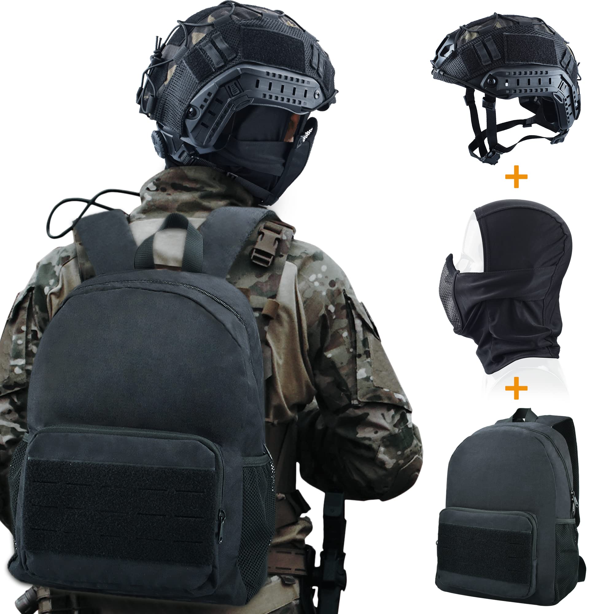 Guayma Airsoft PJ Type Fast Helmet Set with Small Tactical Backpack - Military Simulation Gear for Airsoft, Paintball & Outdoor Hiking Adventures