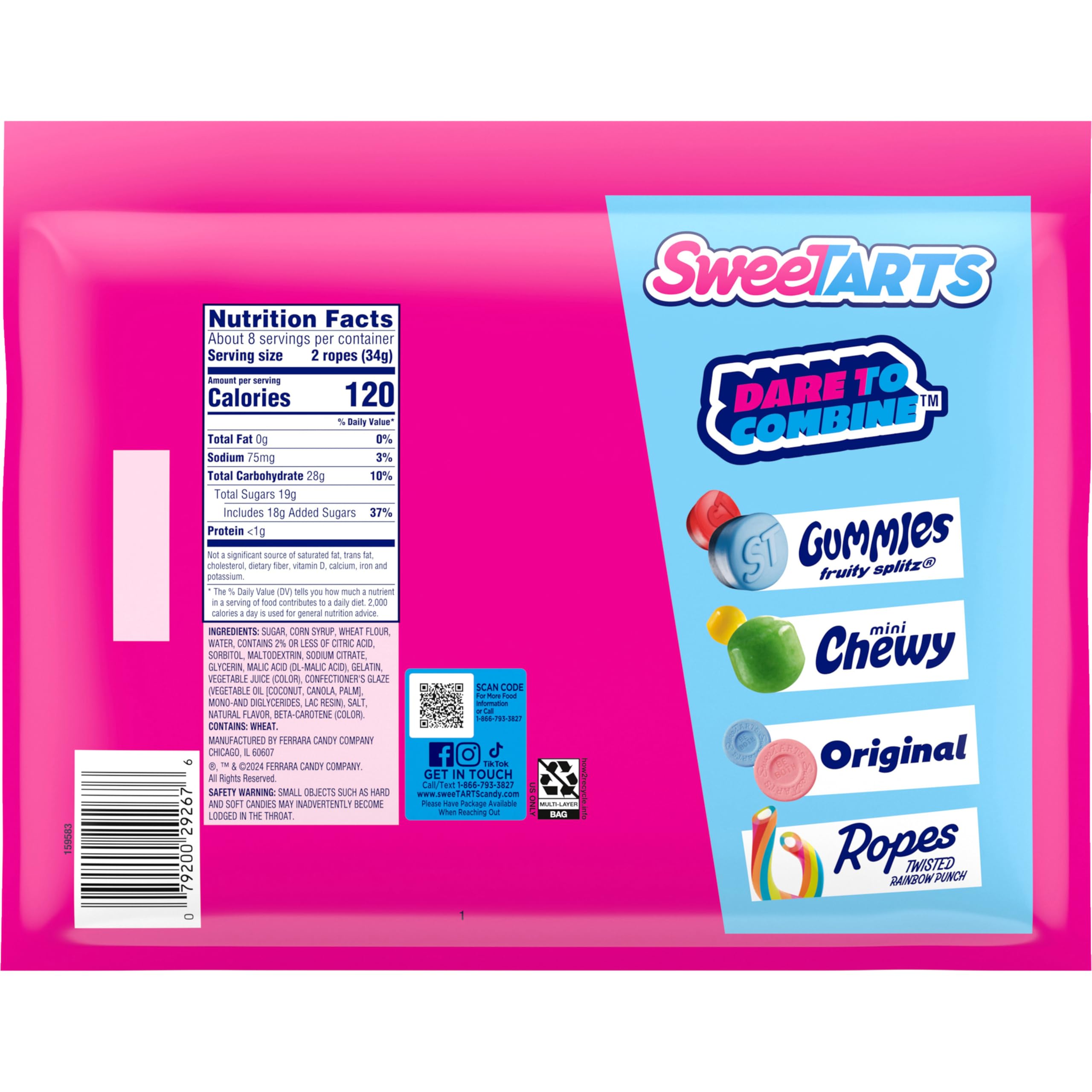 SweeTARTS Ropes Candy - Cherry Punch Flavor, Soft & Chewy 9oz Bag | Sweet & Tangy Treat for Kids, Parties, Halloween & Movie Nights