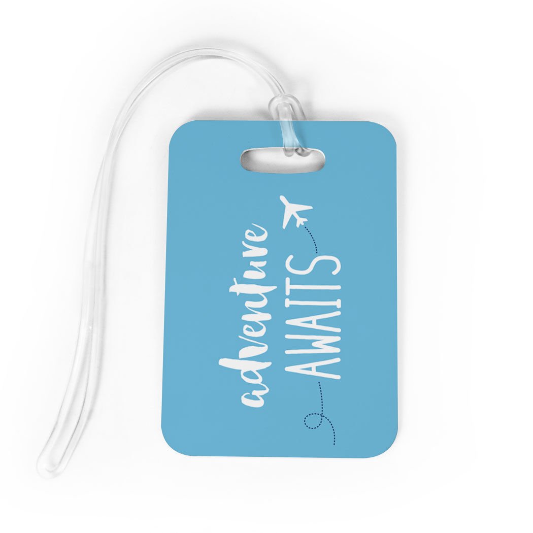 Adventure Awaits Luggage Tag - Personalized Travel ID Tag with Custom Info - Medium Size Light Blue - Perfect for Suitcases, Backpacks & Carry-Ons