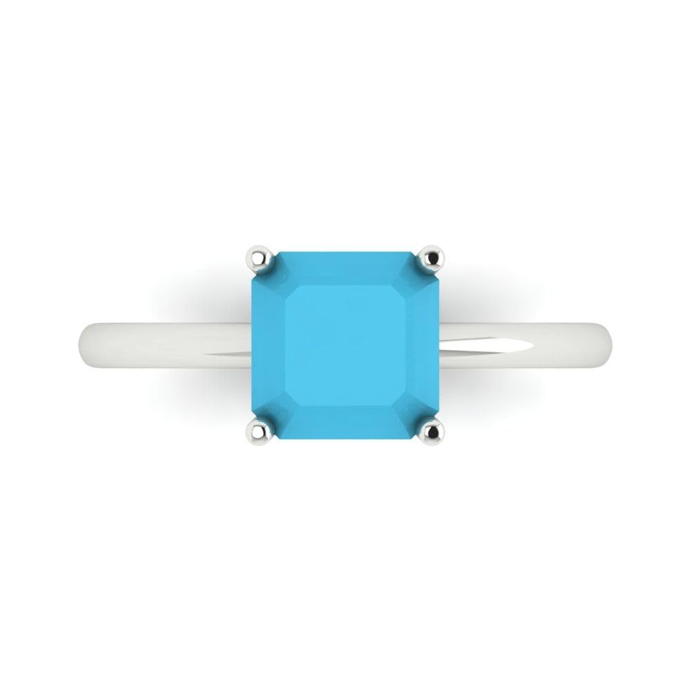 2.0 ct Asscher Cut Solitaire VVS1 Blue Turquoise Engagement Ring - 14k White Gold Wedding Band for Bridal, Anniversary & Proposal - Perfect for Romantic Occasions & Special Celebrations