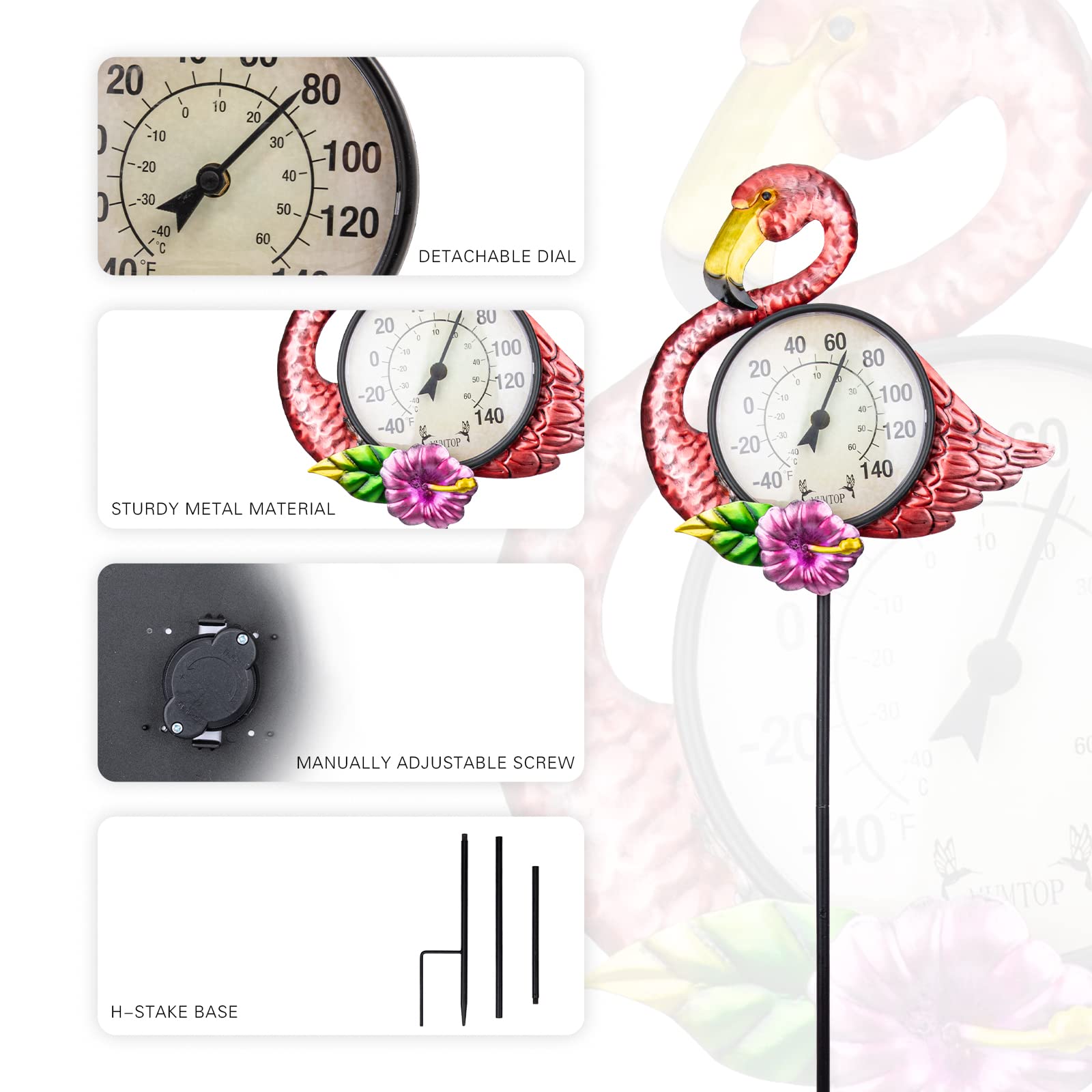 Flamingo Outdoor Thermometer with Metal Stake - Weatherproof Garden Thermometer for Lawn, Yard, Pathway & Patio Decor - Perfect for Backyard, Poolside & Outdoor Entertaining Areas