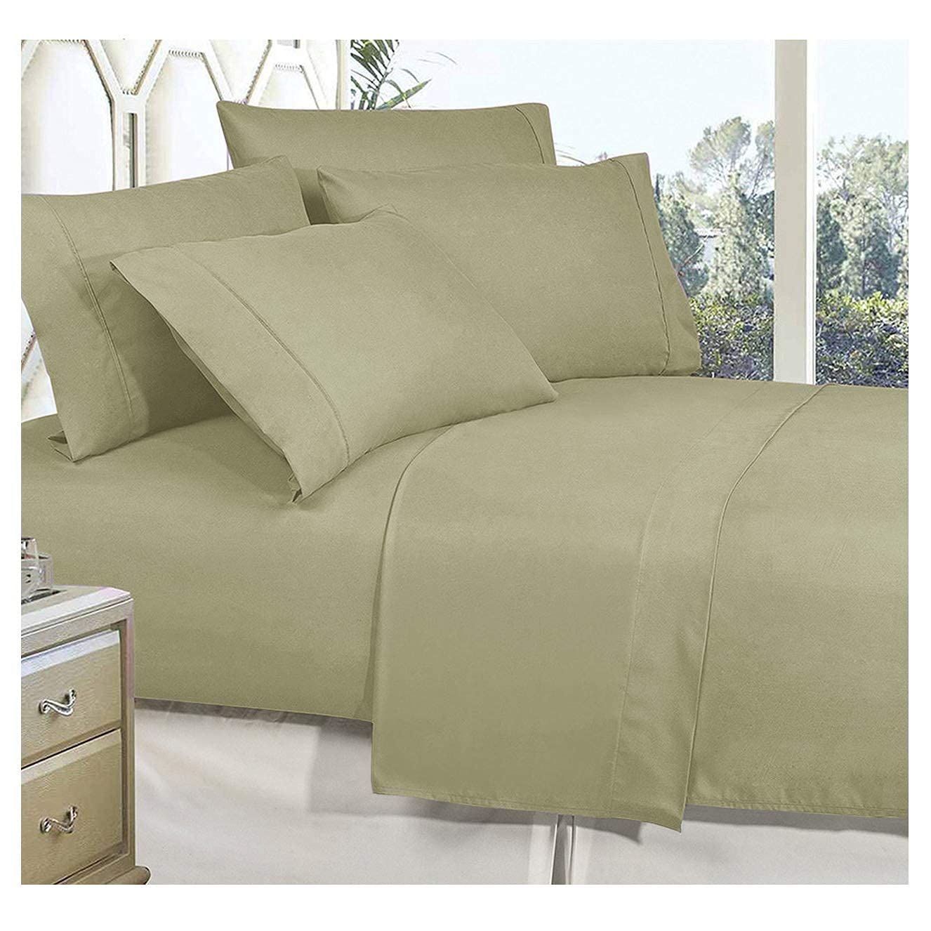 Luxury 6-Piece Egyptian Cotton Bed Sheet Set - 1500 Thread Count, Wrinkle Resistant & Silky Soft - King Size, Sage Green - Perfect for Master Bedroom, Guest Room & Hotel Use