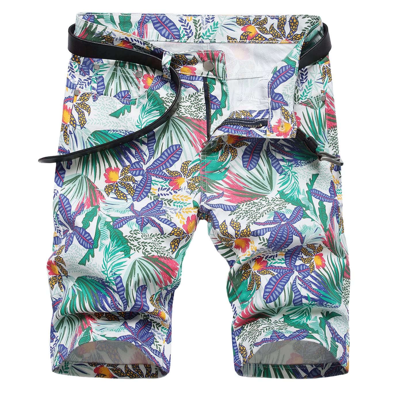Baylvn Men's Slim Fit Ripped Printed Denim Shorts - Casual Summer Beach Shorts with Pockets | Perfect for Outdoor Activities, Travel & Streetwear Fashion