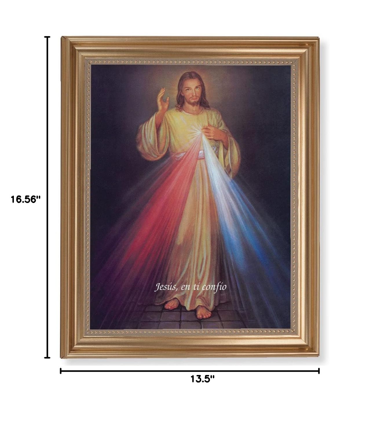 Divine Mercy Spanish Framed Wall Art - Extra Large Classic Gold Leaf Fluted Frame with Beaded Edge - Catholic Home Decor for Living Room, Bedroom & Church