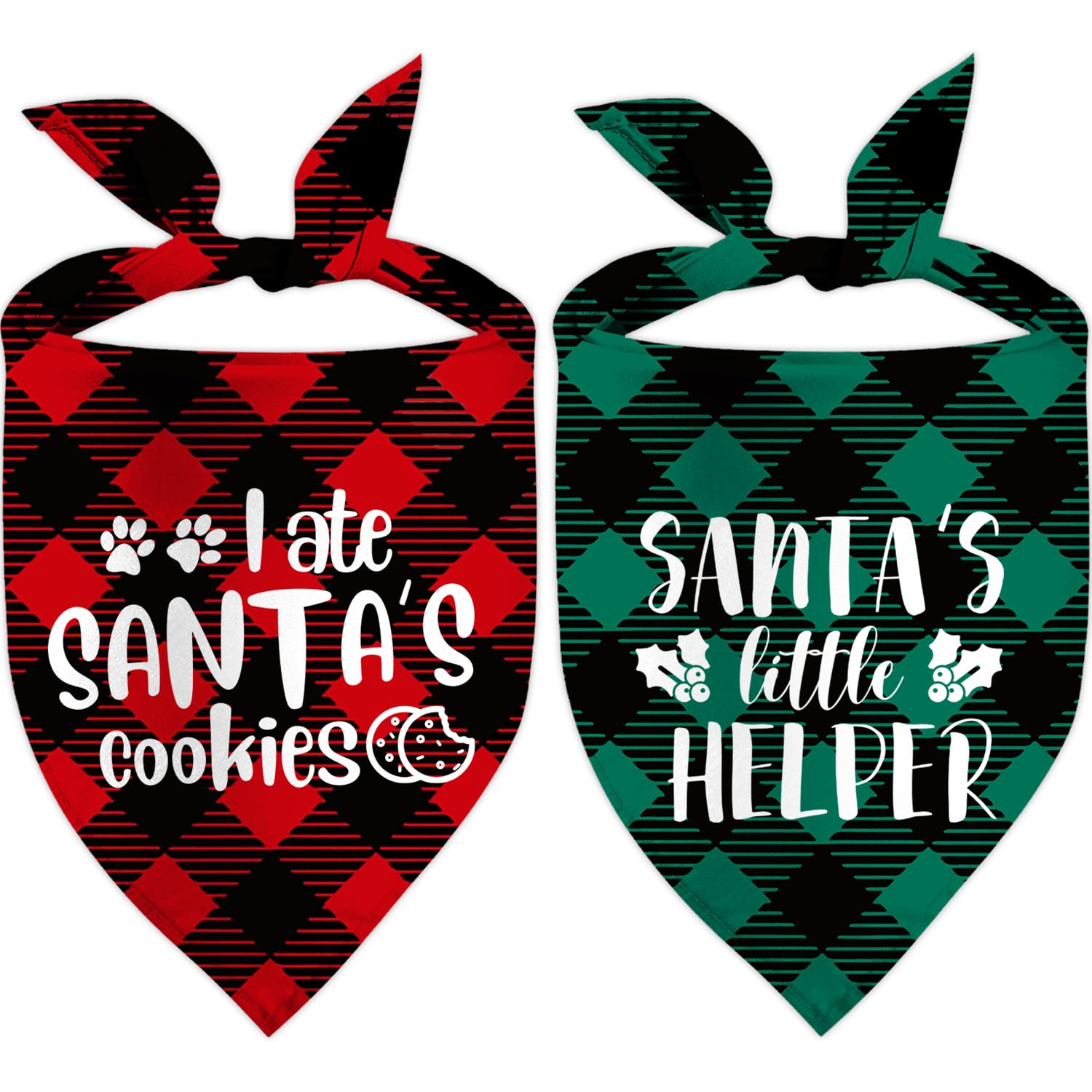 Christmas Dog Bandanas 2 Pack - Red Green Plaid Pet Bandana & Cat Scarf Set for Holiday Photos, Parties & Gifts
