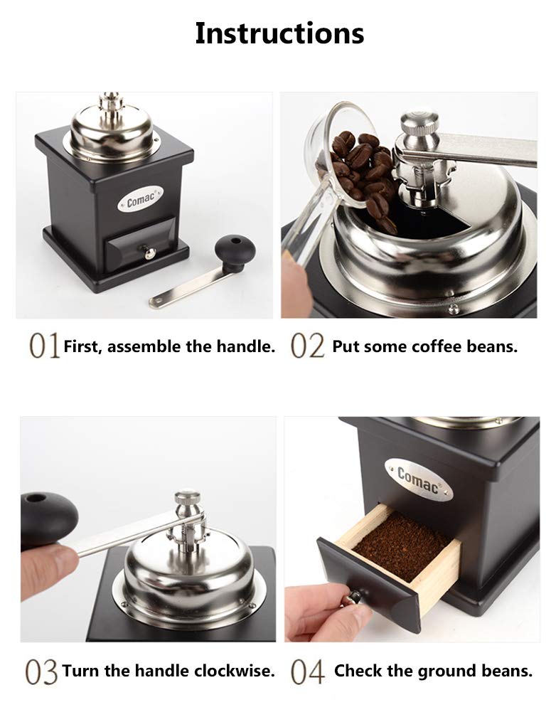 Premium Manual Coffee Grinder with Ceramic Blades - Adjustable Coarse to Fine Settings, Portable Hand Crank Mill for Whole Beans, Stainless Steel Top - Perfect for Home, Office, Travel & Camping Coffee Brewing