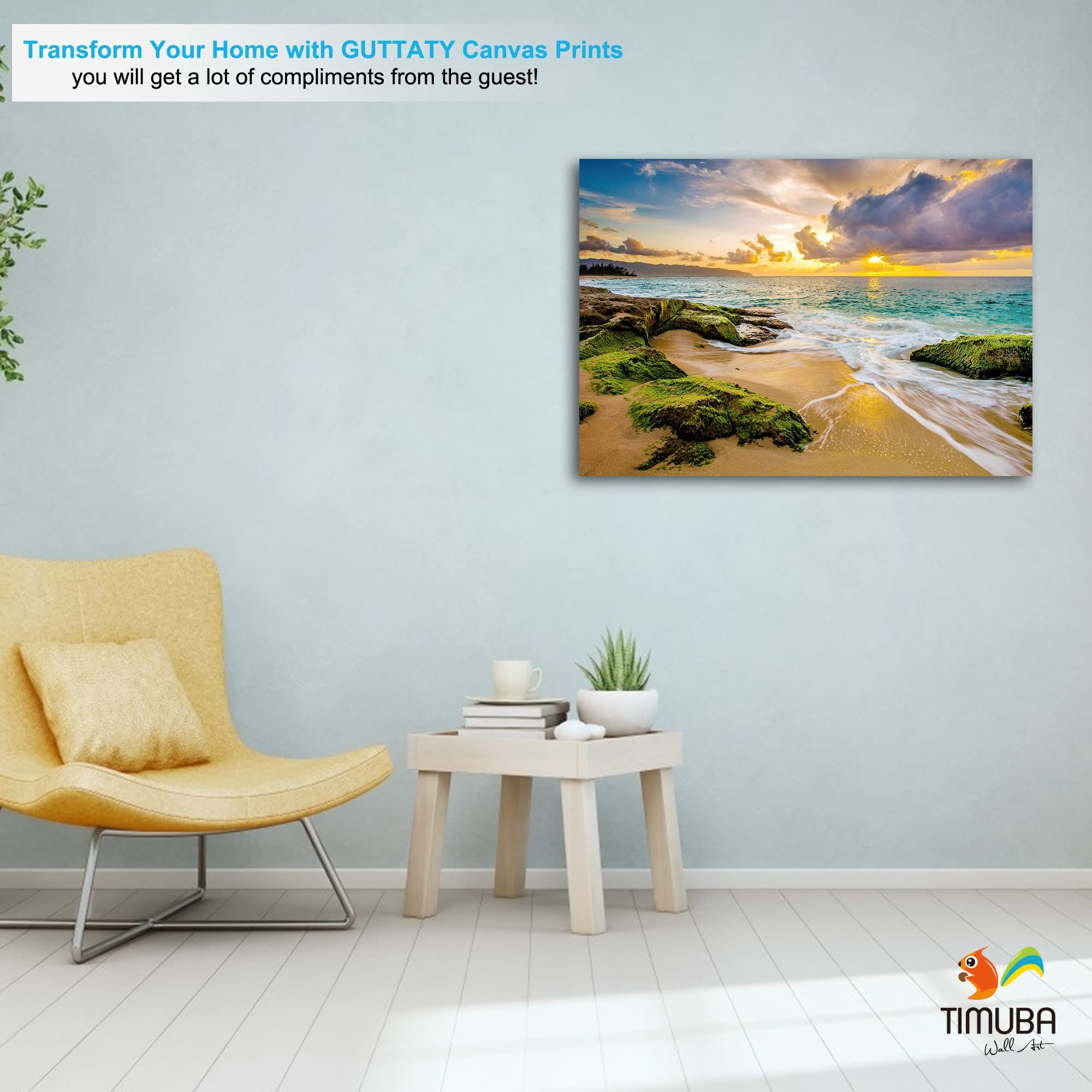 Beach Wall Art Canvas Print - 28x40 Inches Coastal Sunset Pictures for Bedroom & Living Room Decor | Ocean Themed Home Decoration | Perfect for Beach House, Vacation Rental or Coastal Style Interior Design
