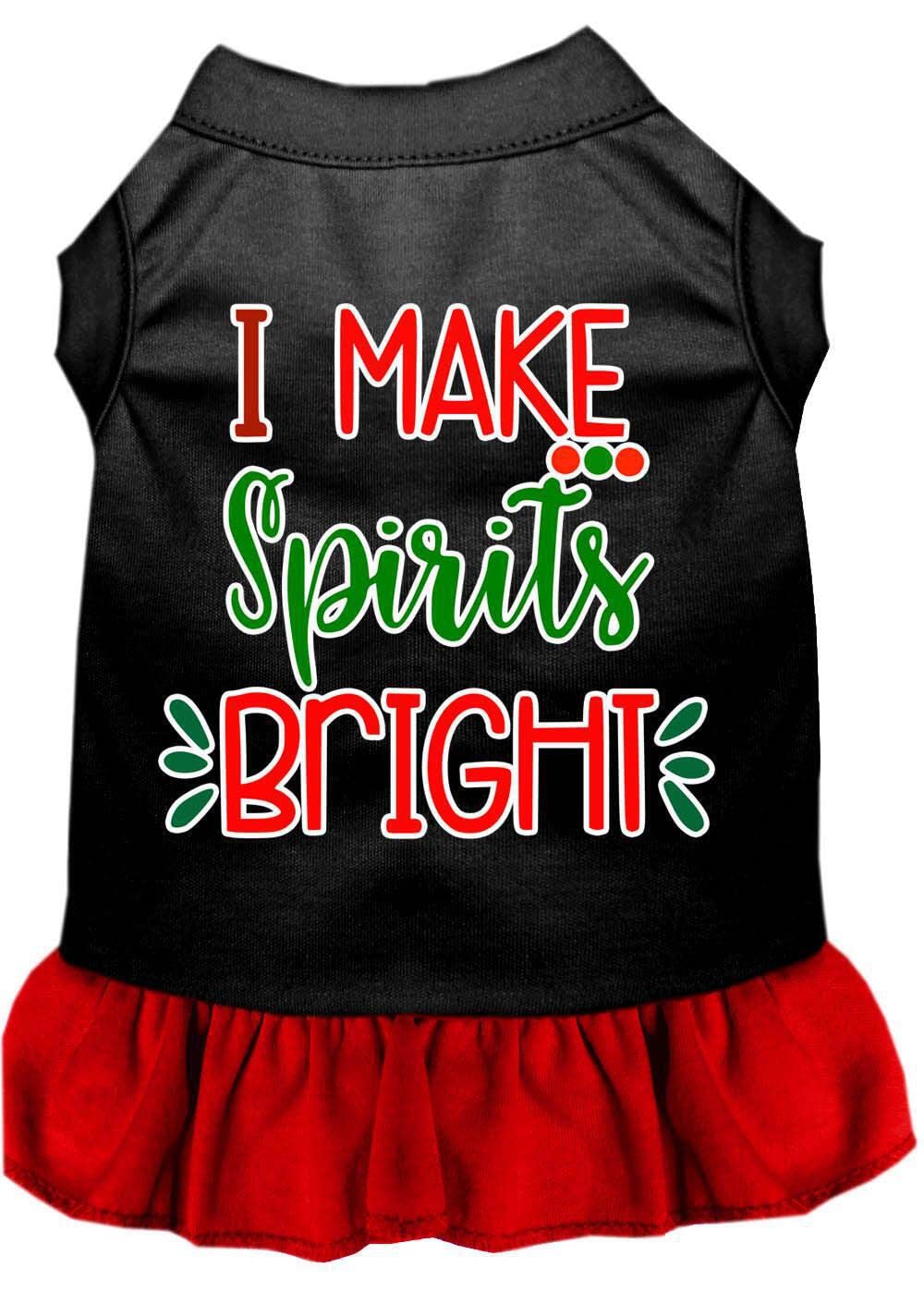 Christmas Pet Dog & Cat Dress - 'I Make Spirits Bright' Screen Printed Black Costume for Small Pets (6-10 lbs) - Perfect for Holiday Photos & Festive Parties